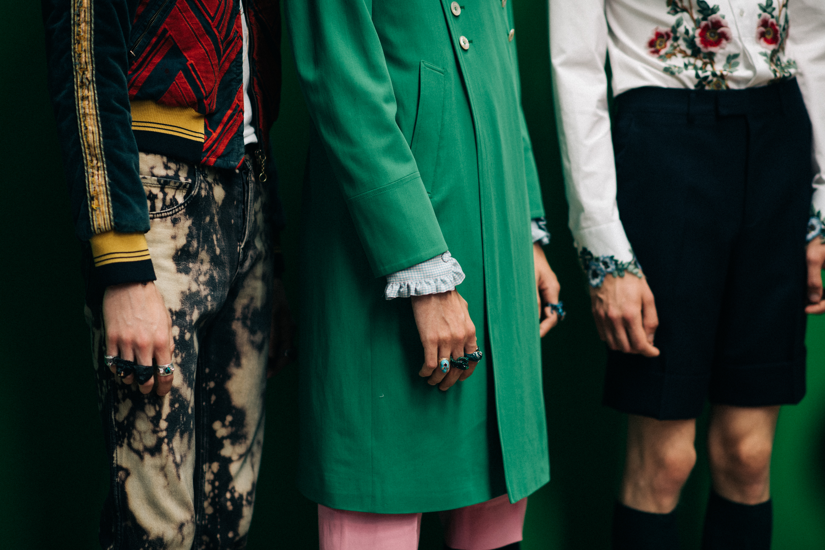 A model wearing a green coat