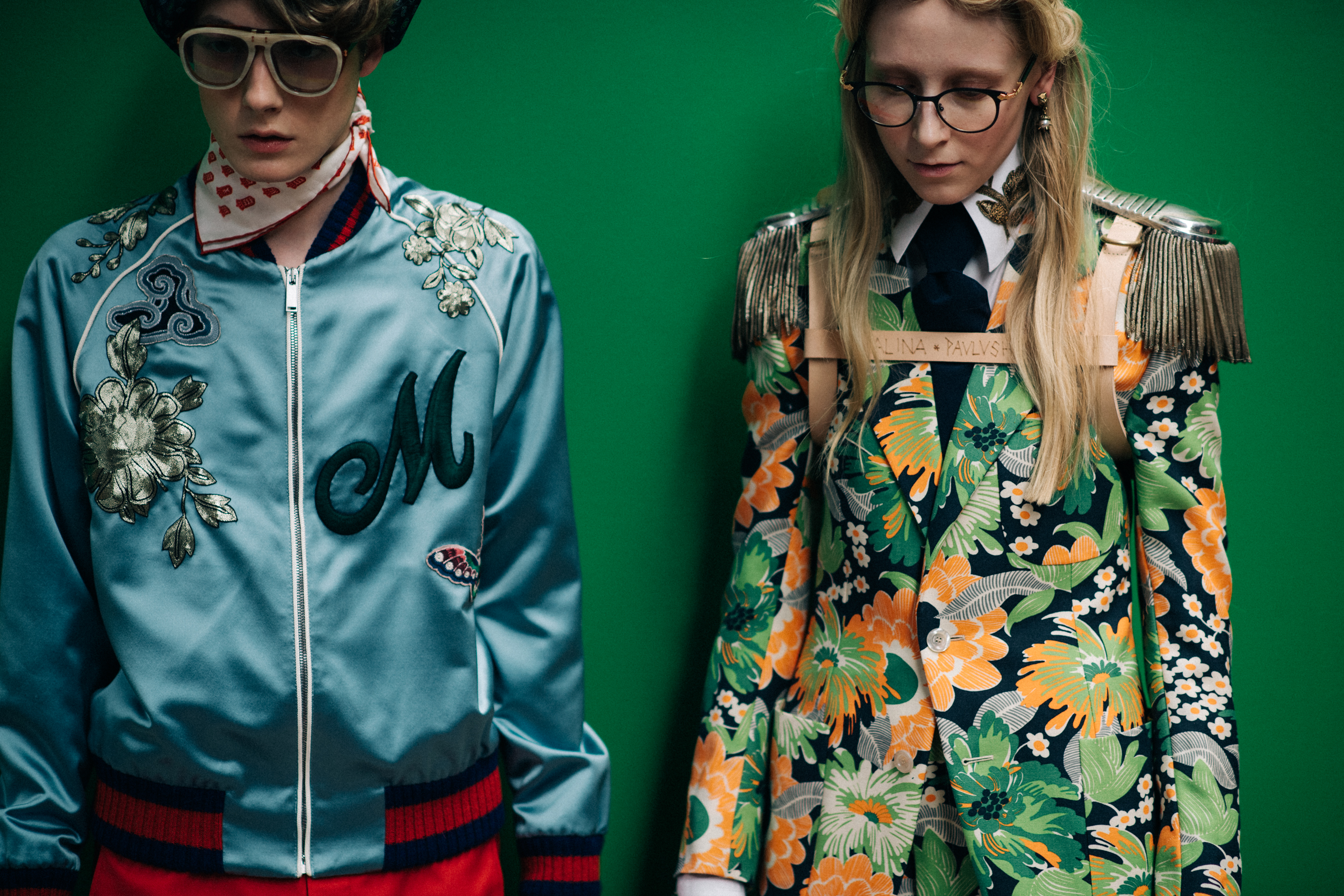 Models in embroidered outfits