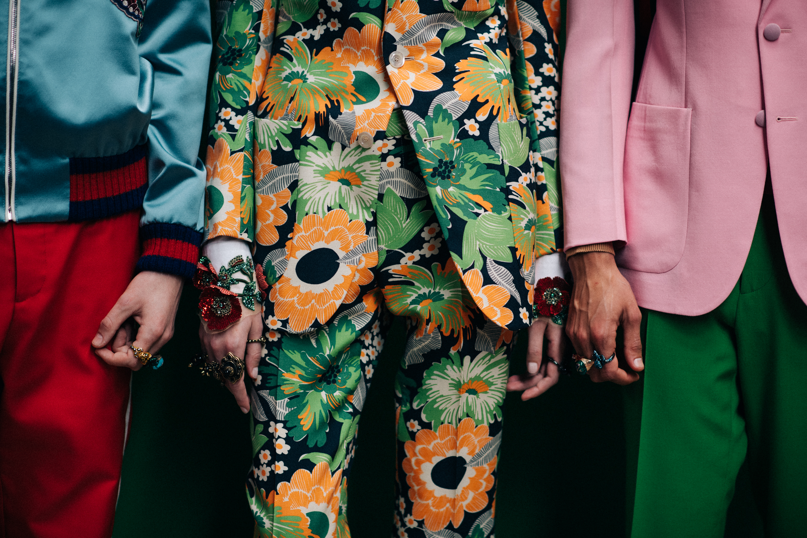 Bright flowers on a suit