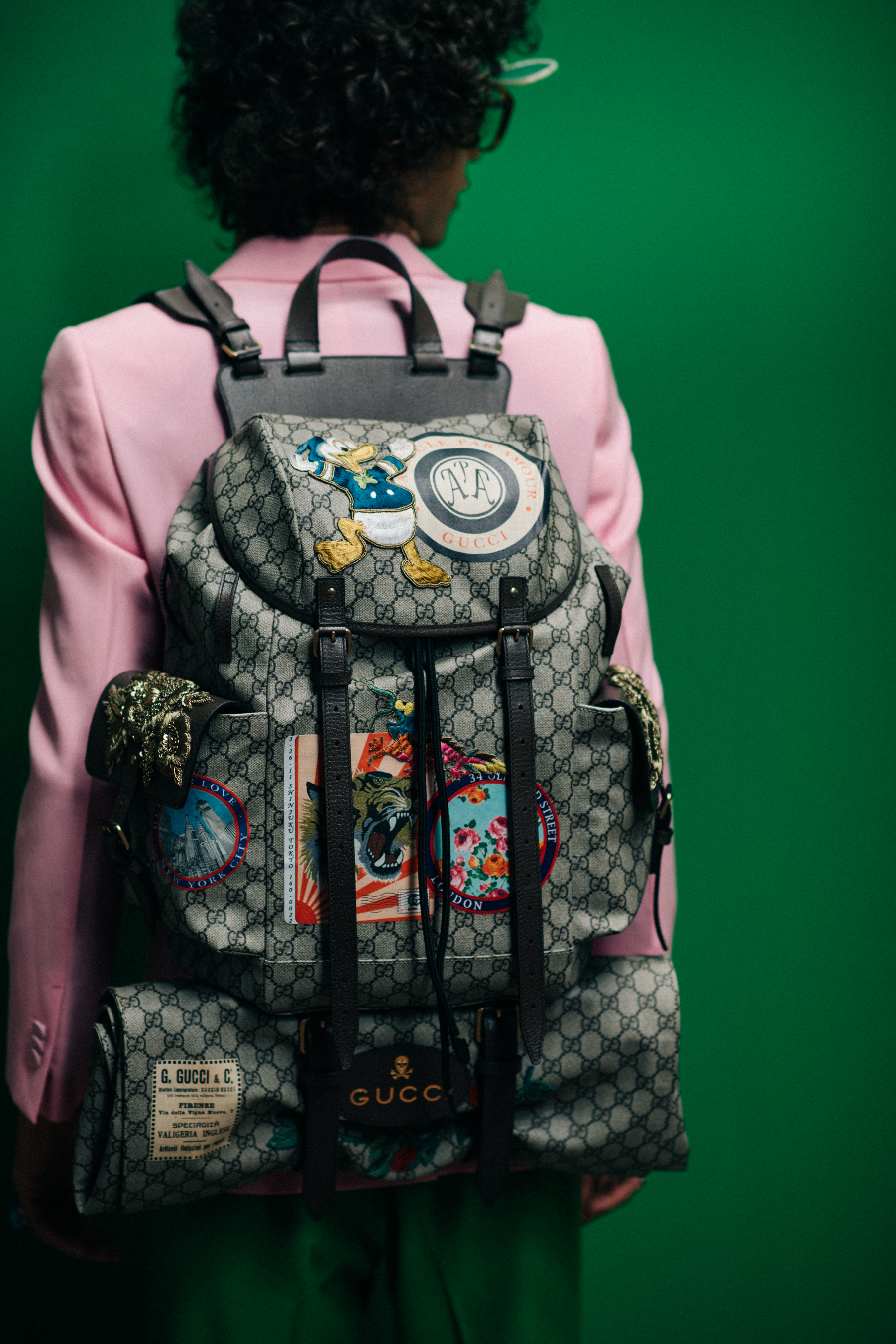 A backpack with patches
