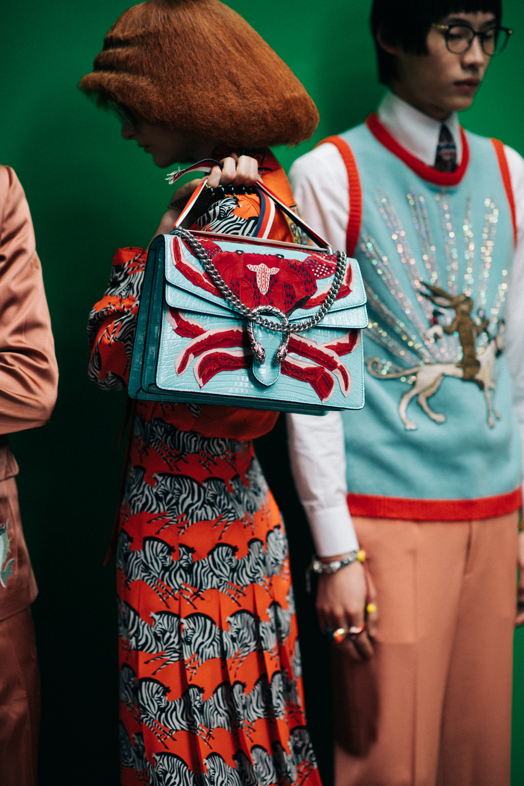 A blue bag with red details