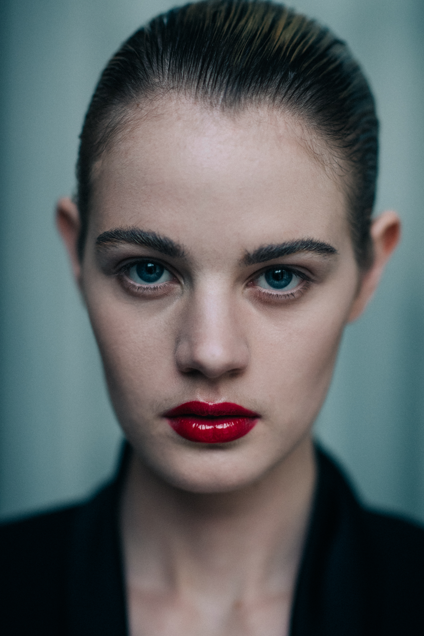 Portrait of a model with red lips