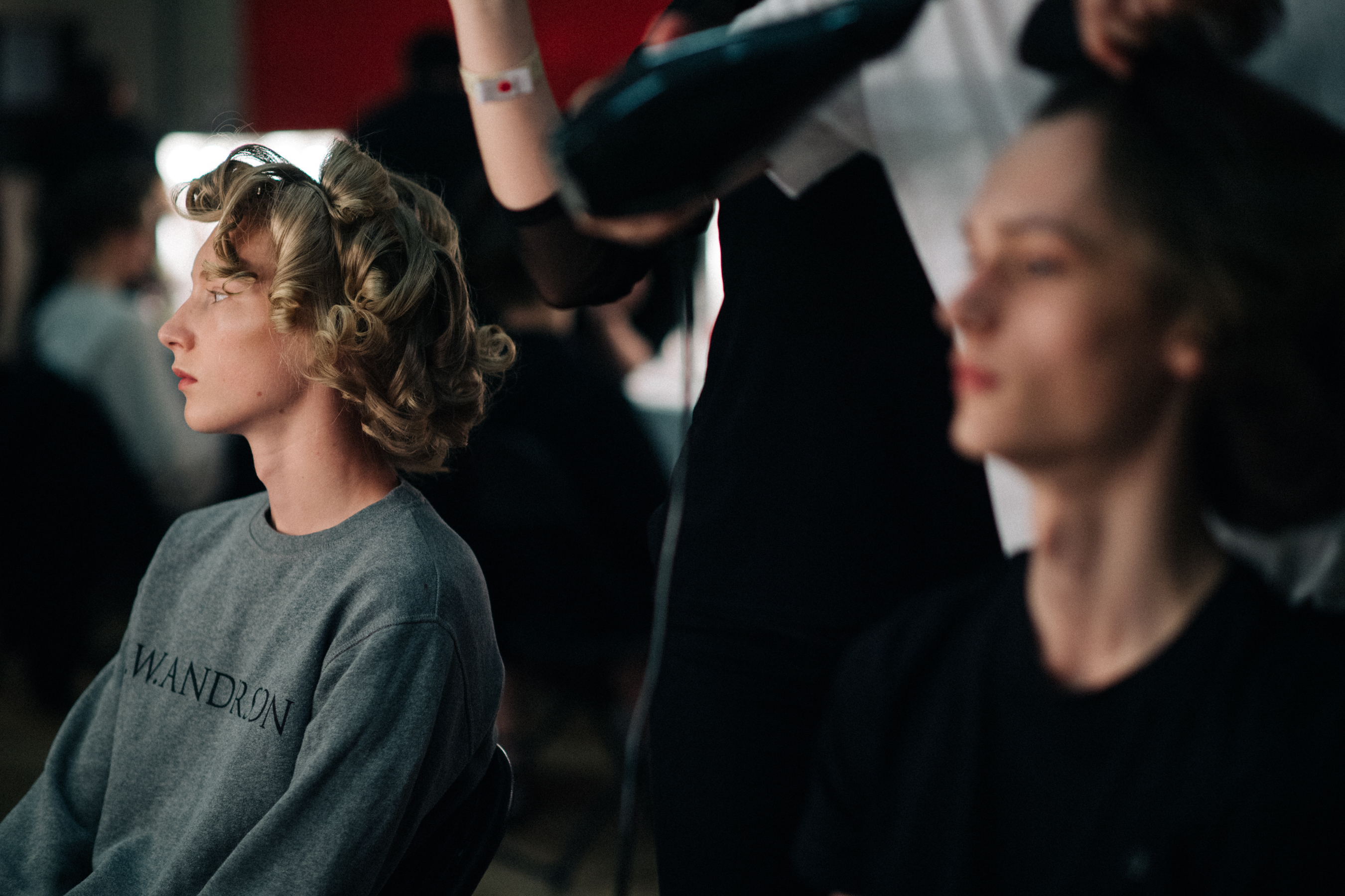 Models getting their hair done
