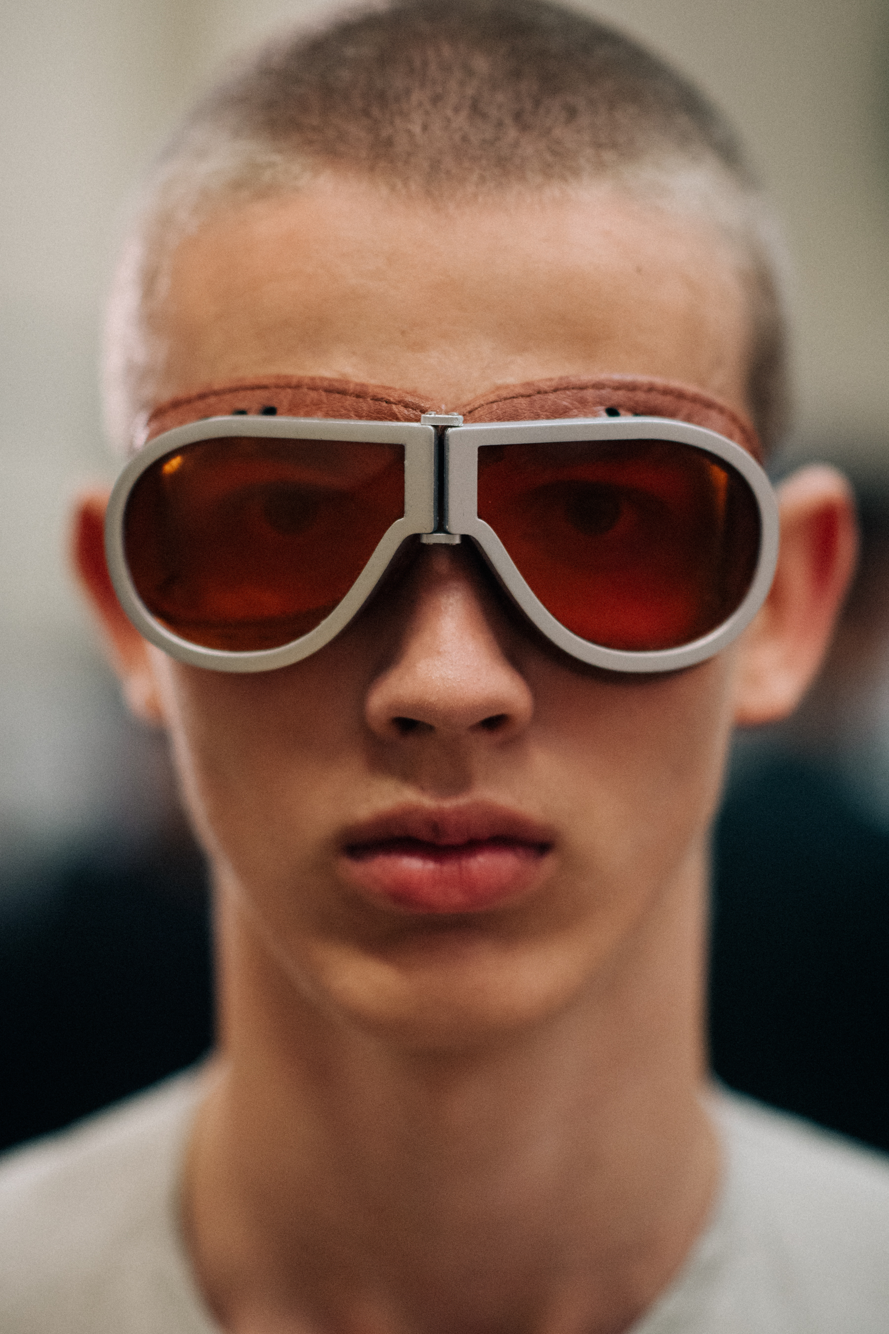 Male model in orange goggles