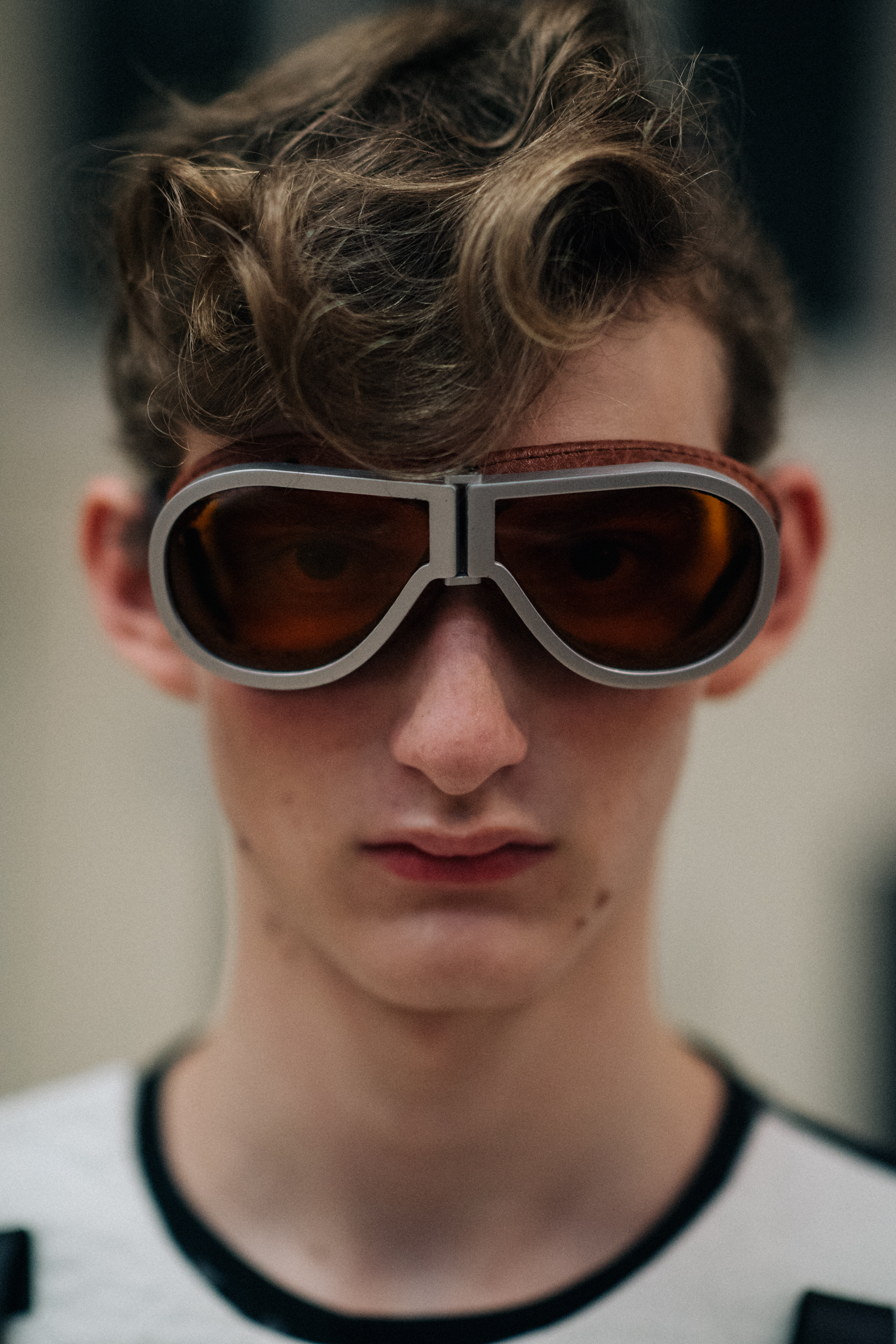 Male model in a orange goggles