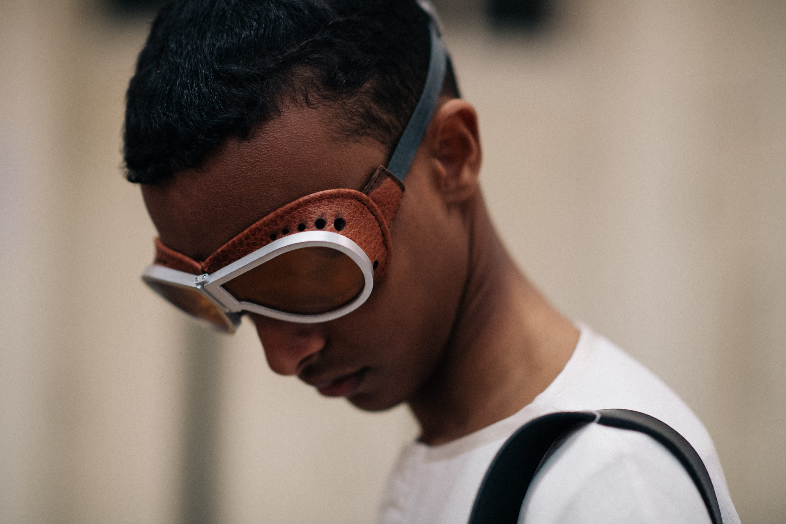Male model wearing goggles