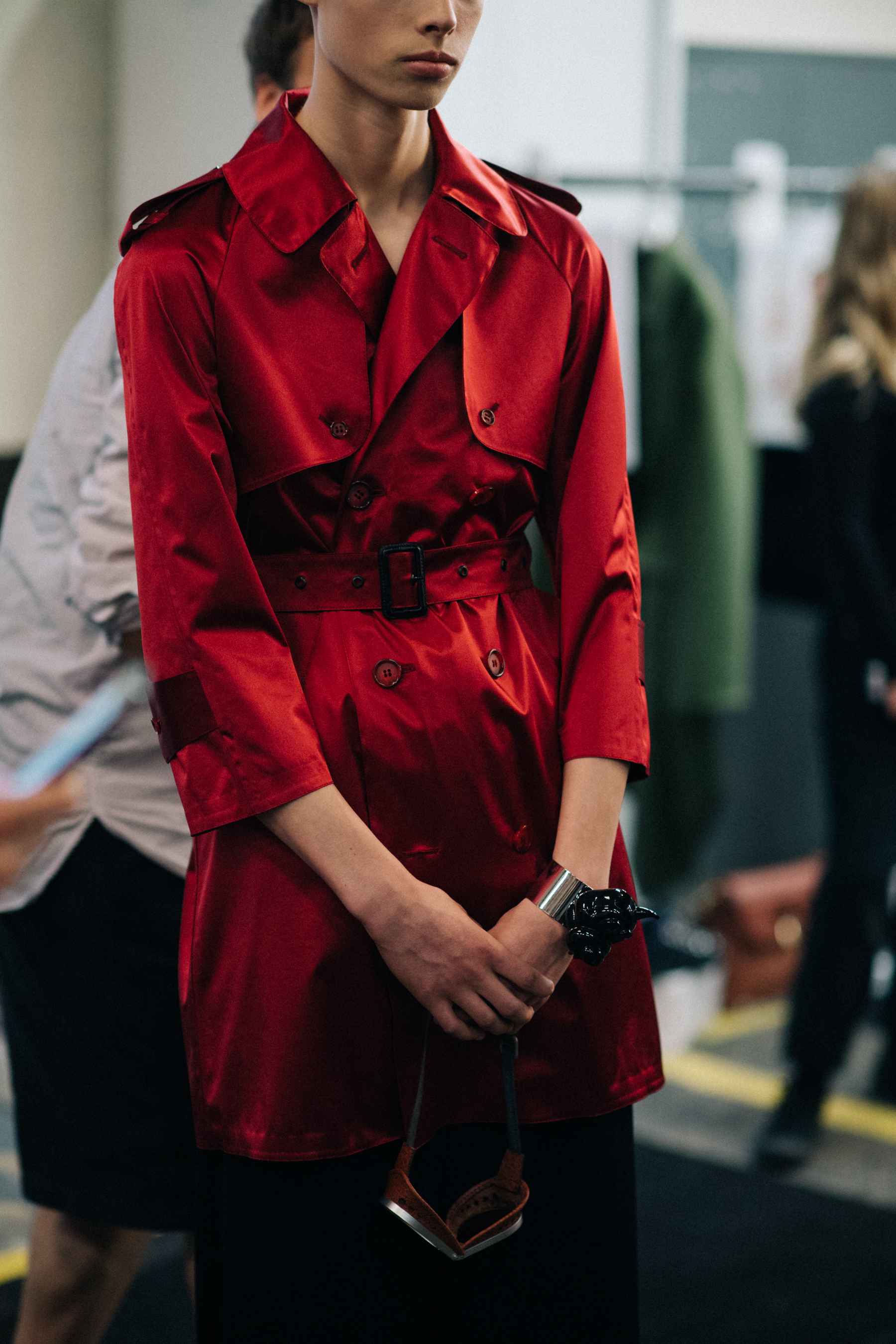 Red coat worn on a model