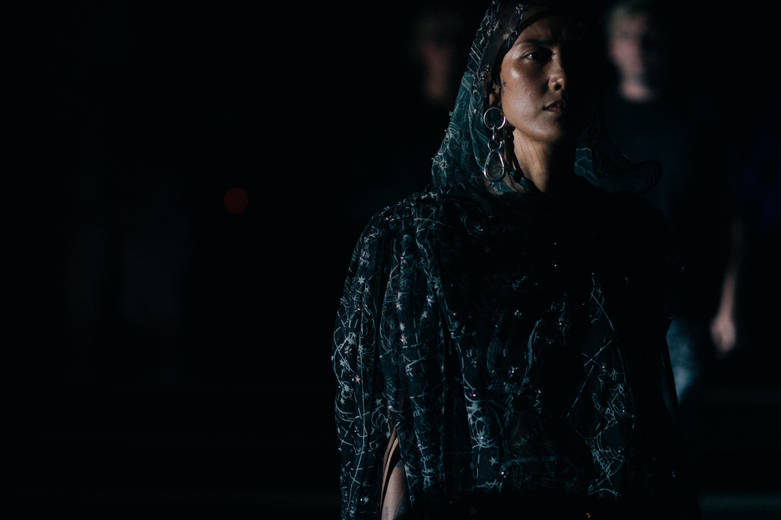 A model wearing a layered outfit