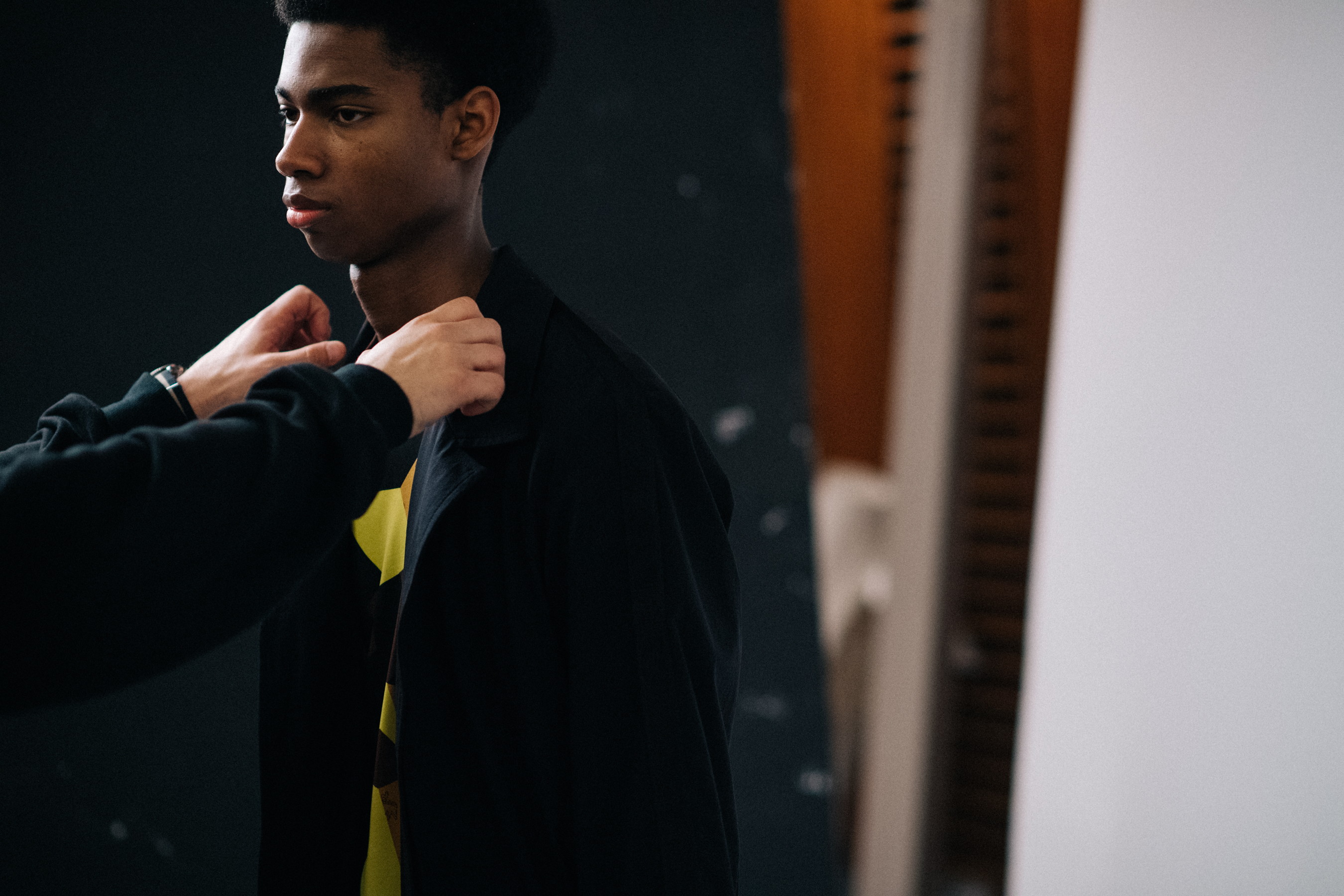 Model getting dressed for the show