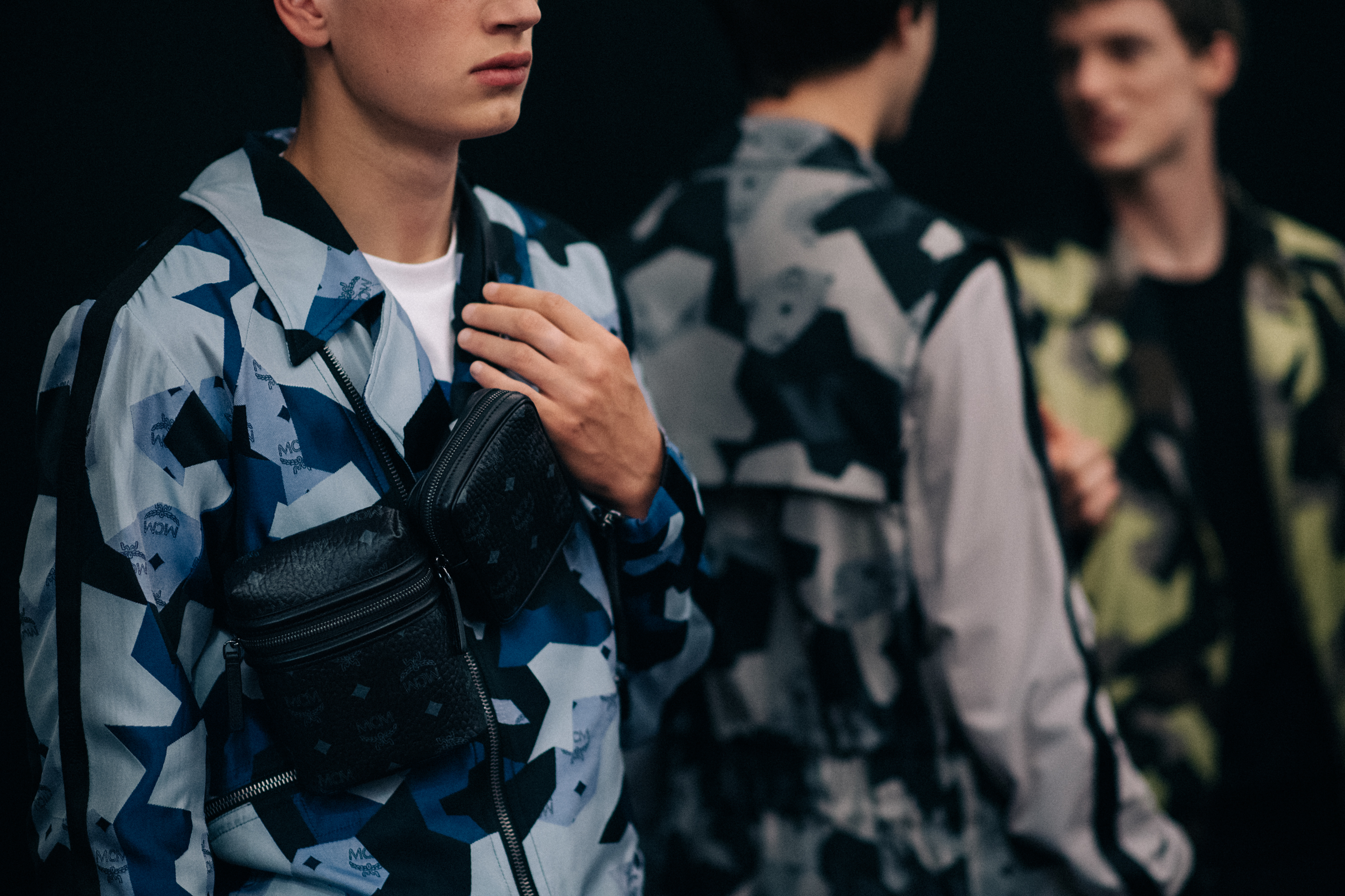 Male models in jackets with prints