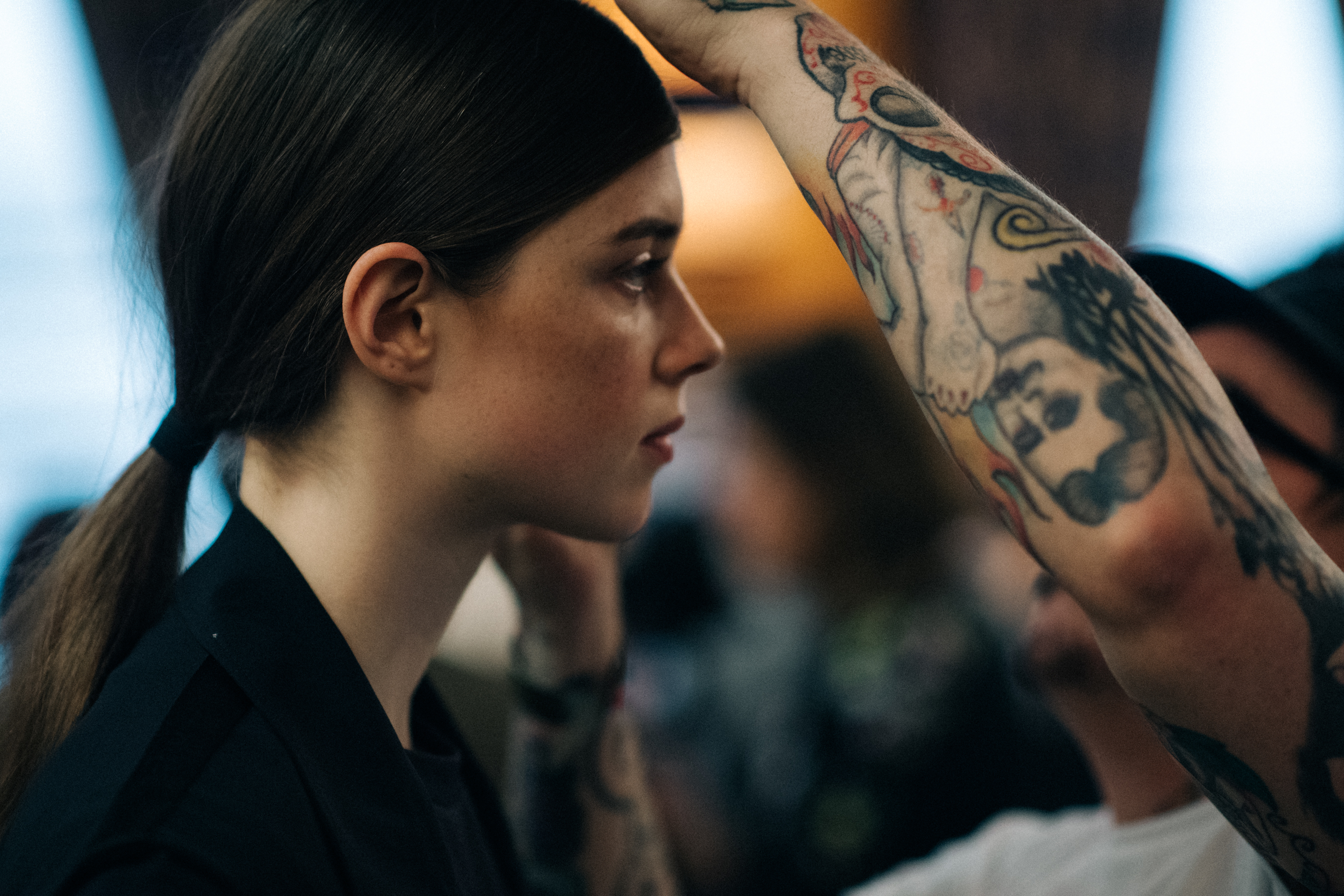 A model getting ready for the show