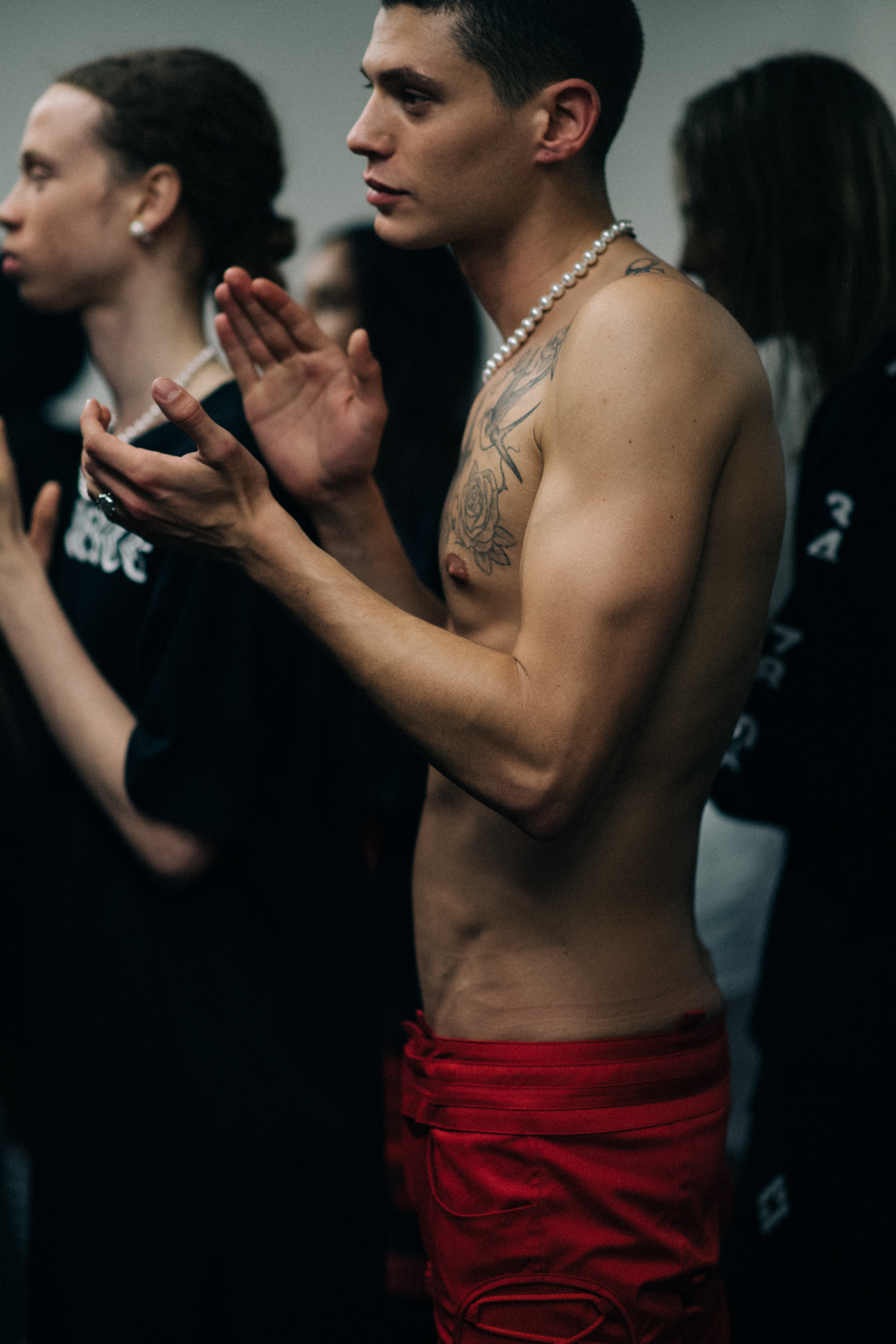 Models before the show backstage