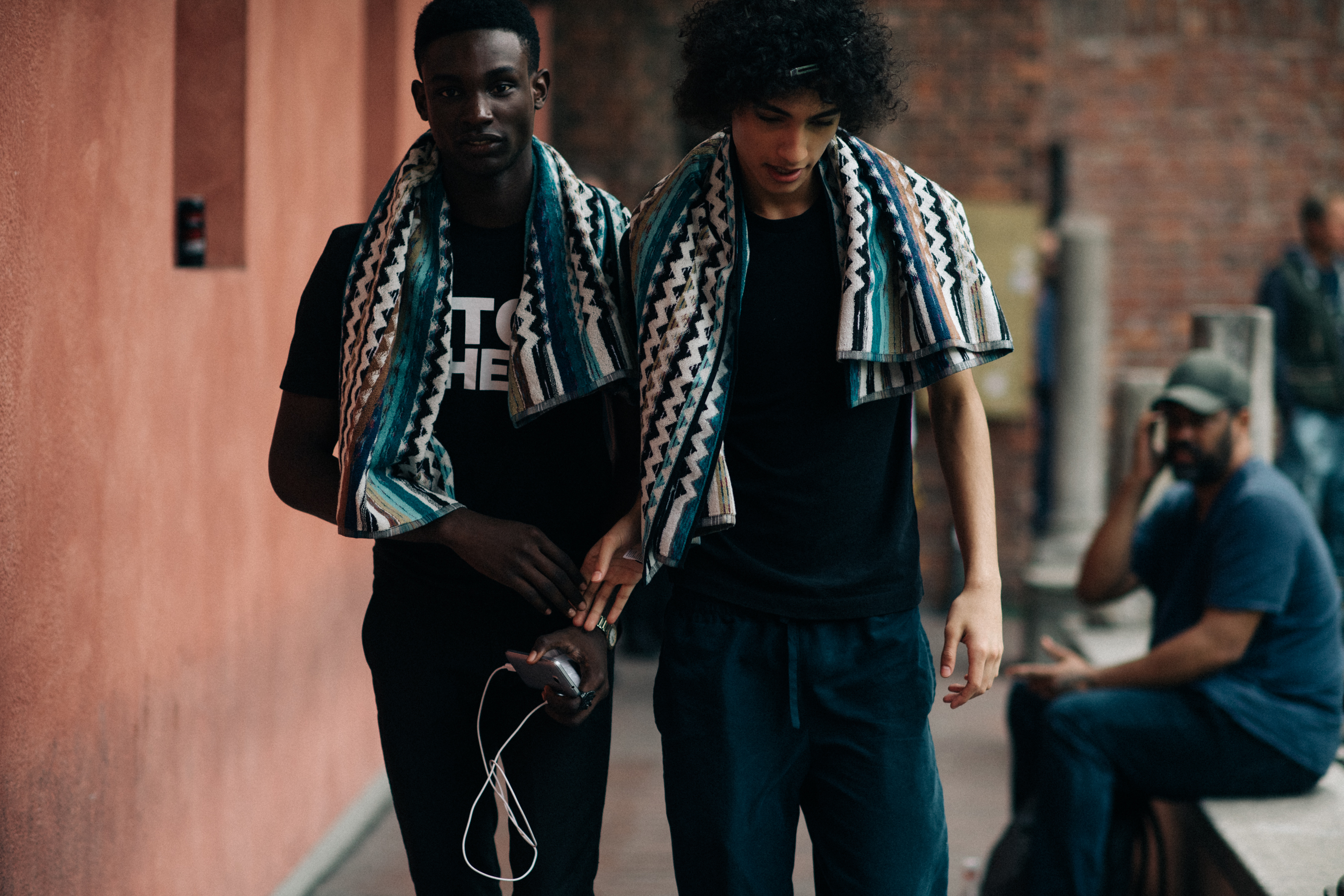 Tre Samuels Models walking outisde the show