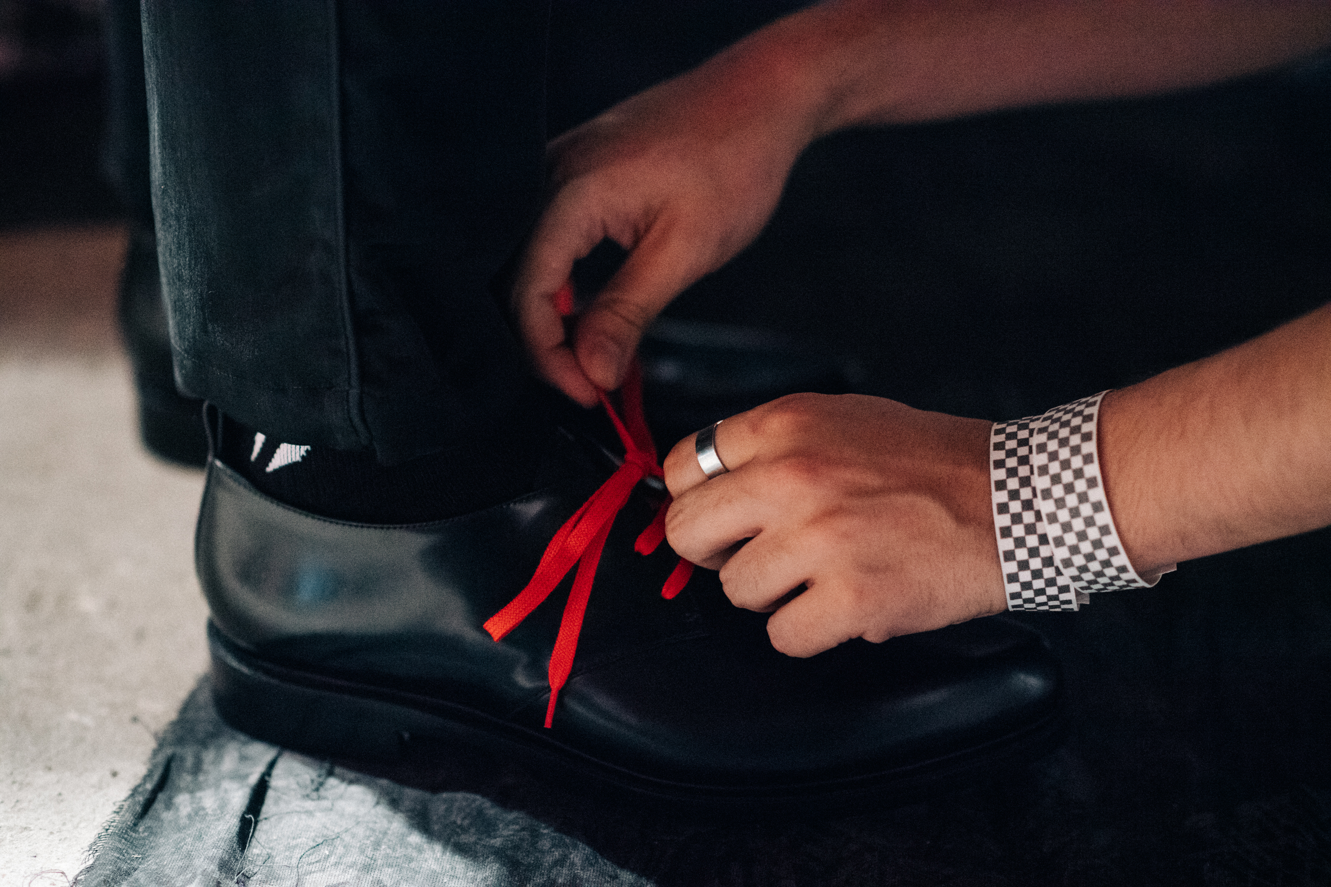 Black shoes with red laces
