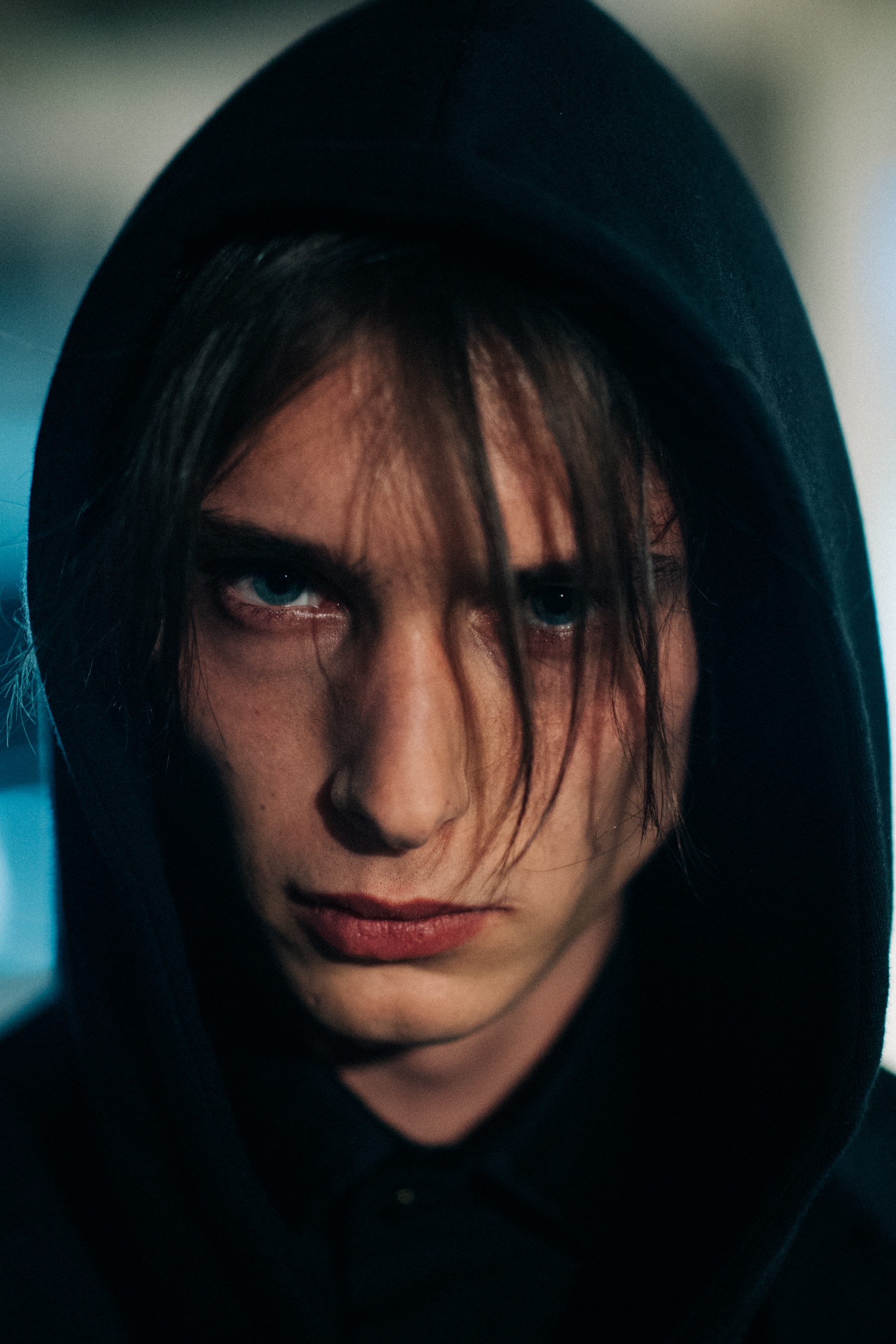 Portrait of long-haired male model