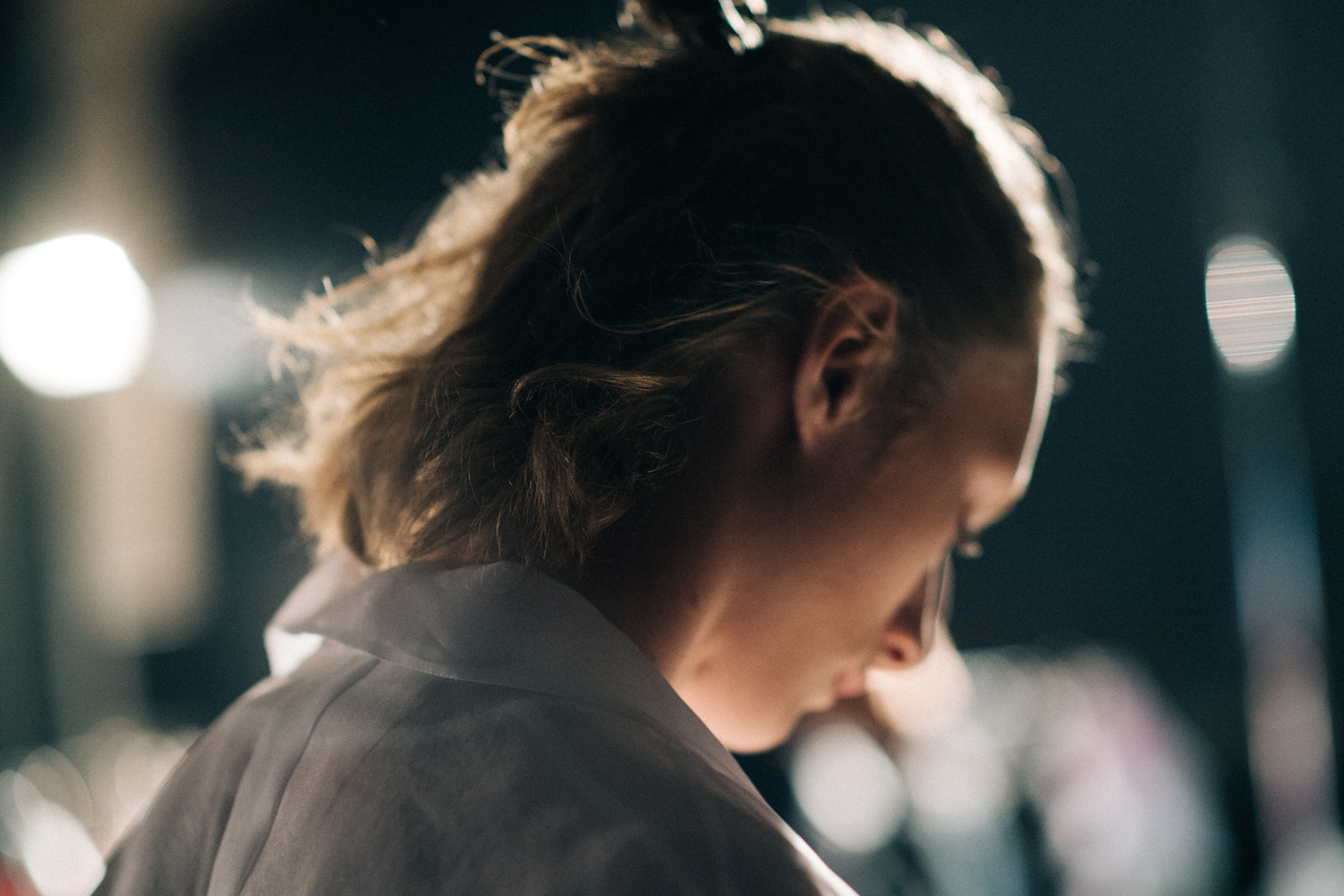 Blond male model with bun