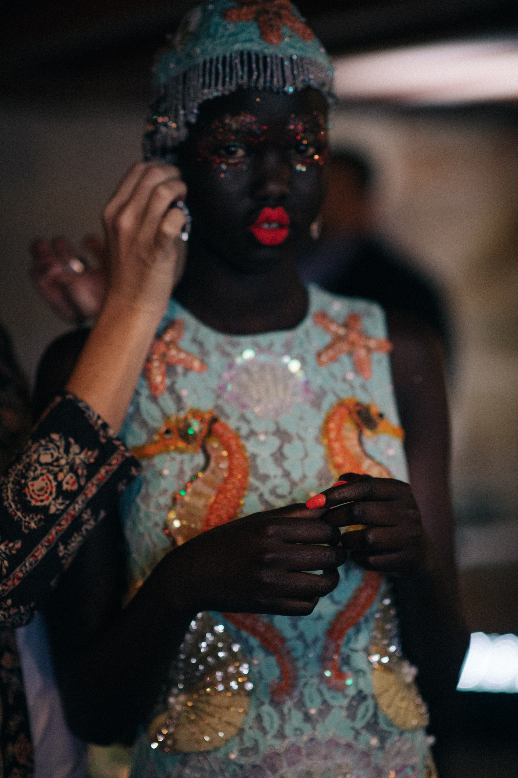 Embroidery in neon orange