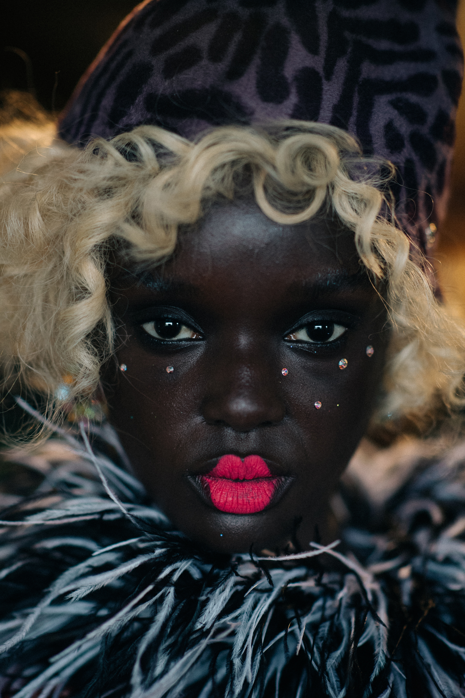 Portrait of a black model with pink lips