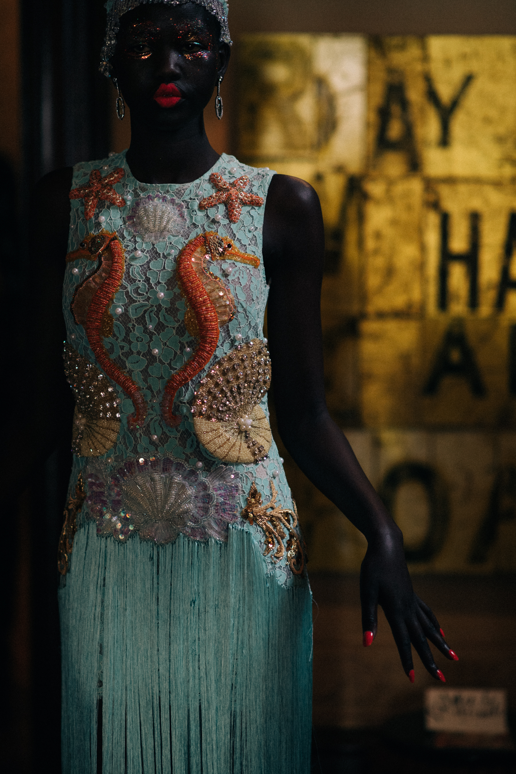 Pleated dress with embroidery