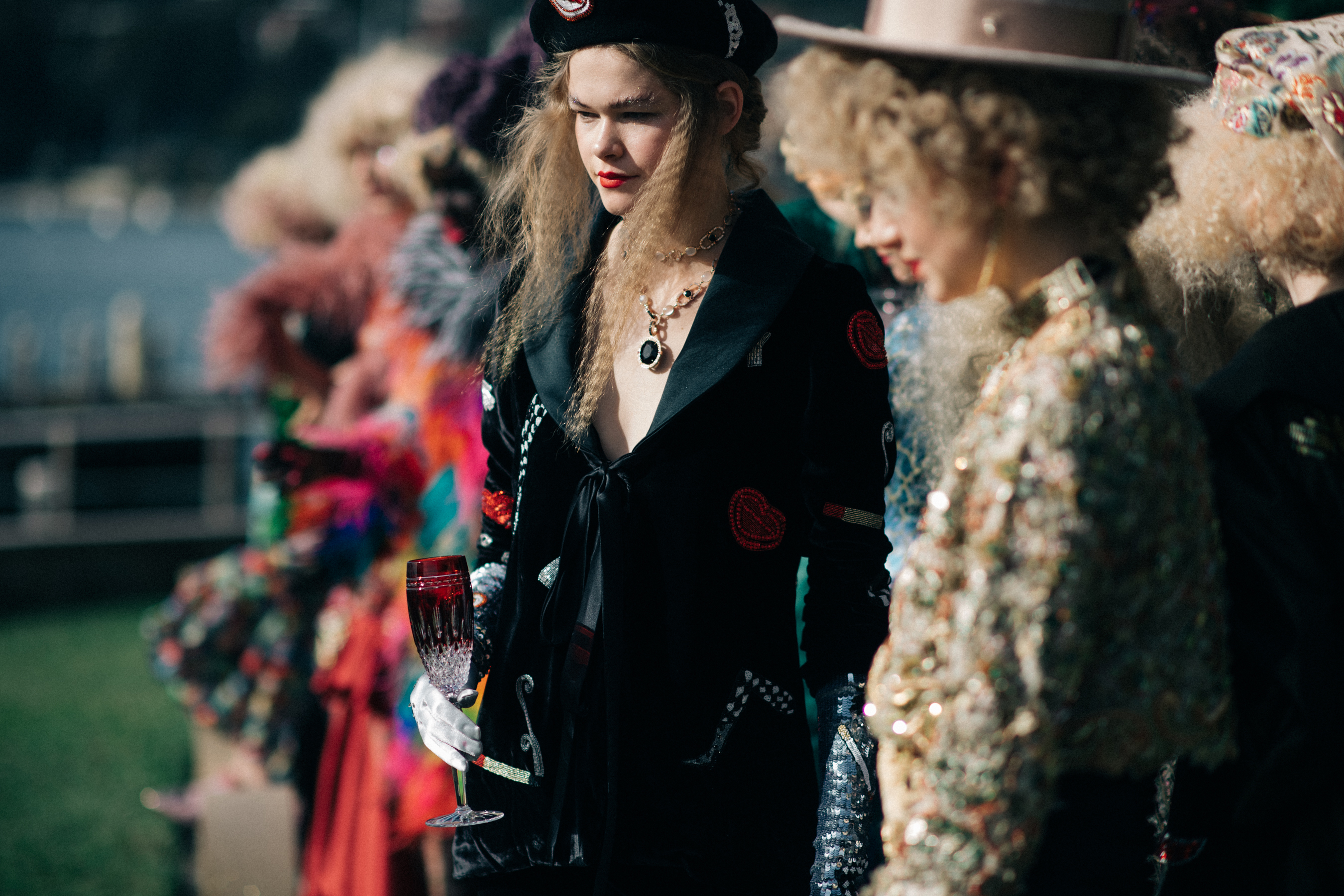 Emerald coat with red details