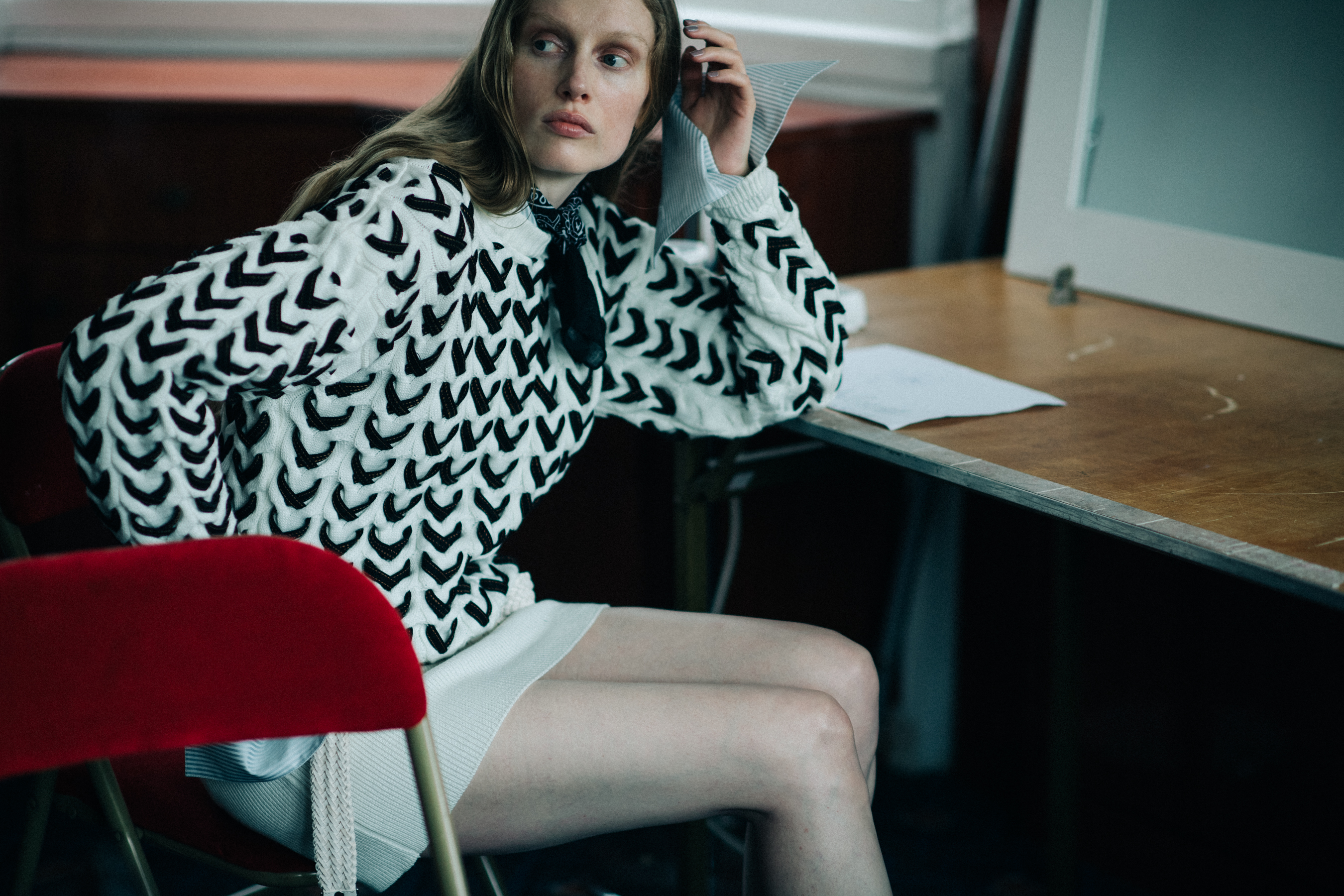 A model in a knitted sweater