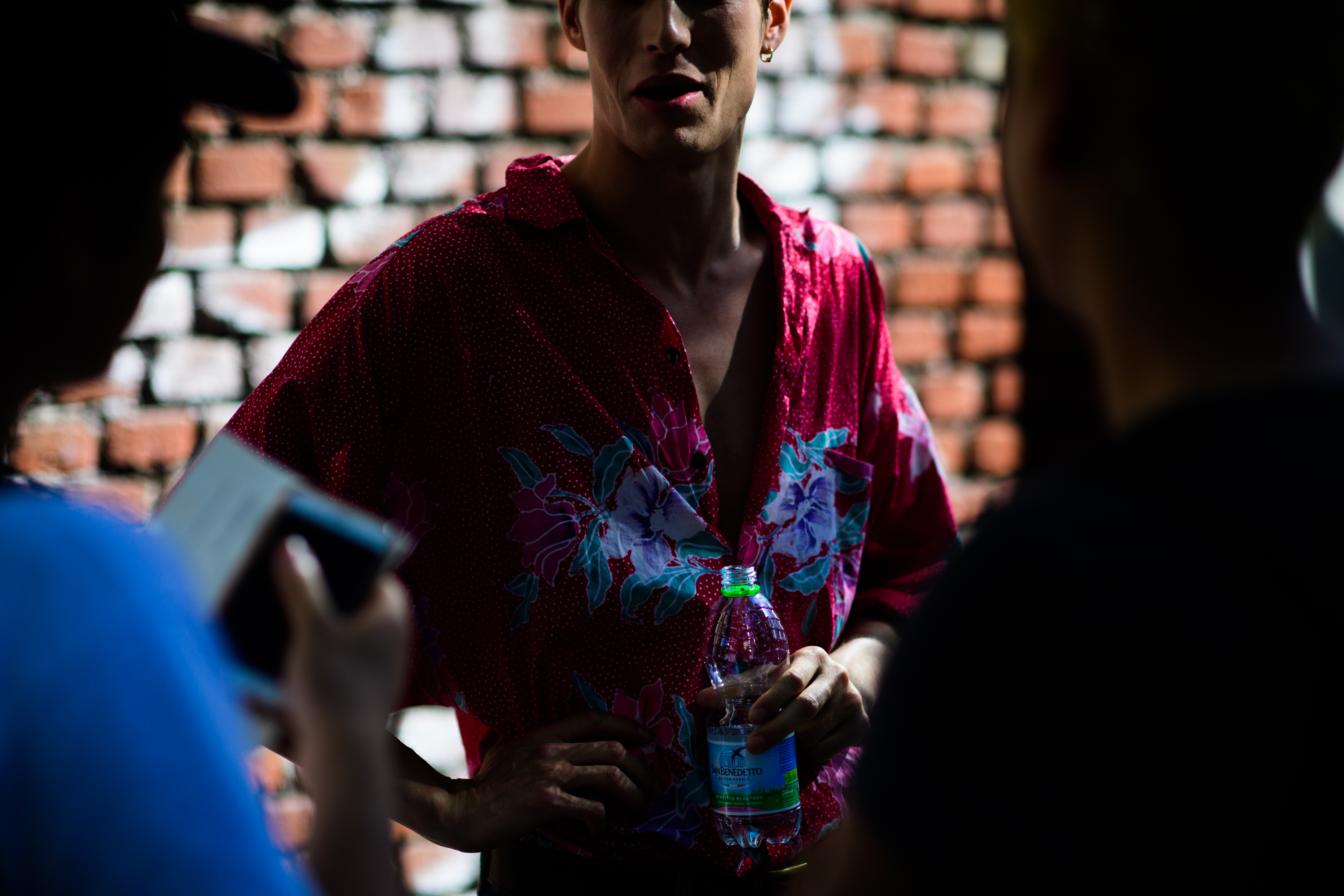 Man in bright printed shirt