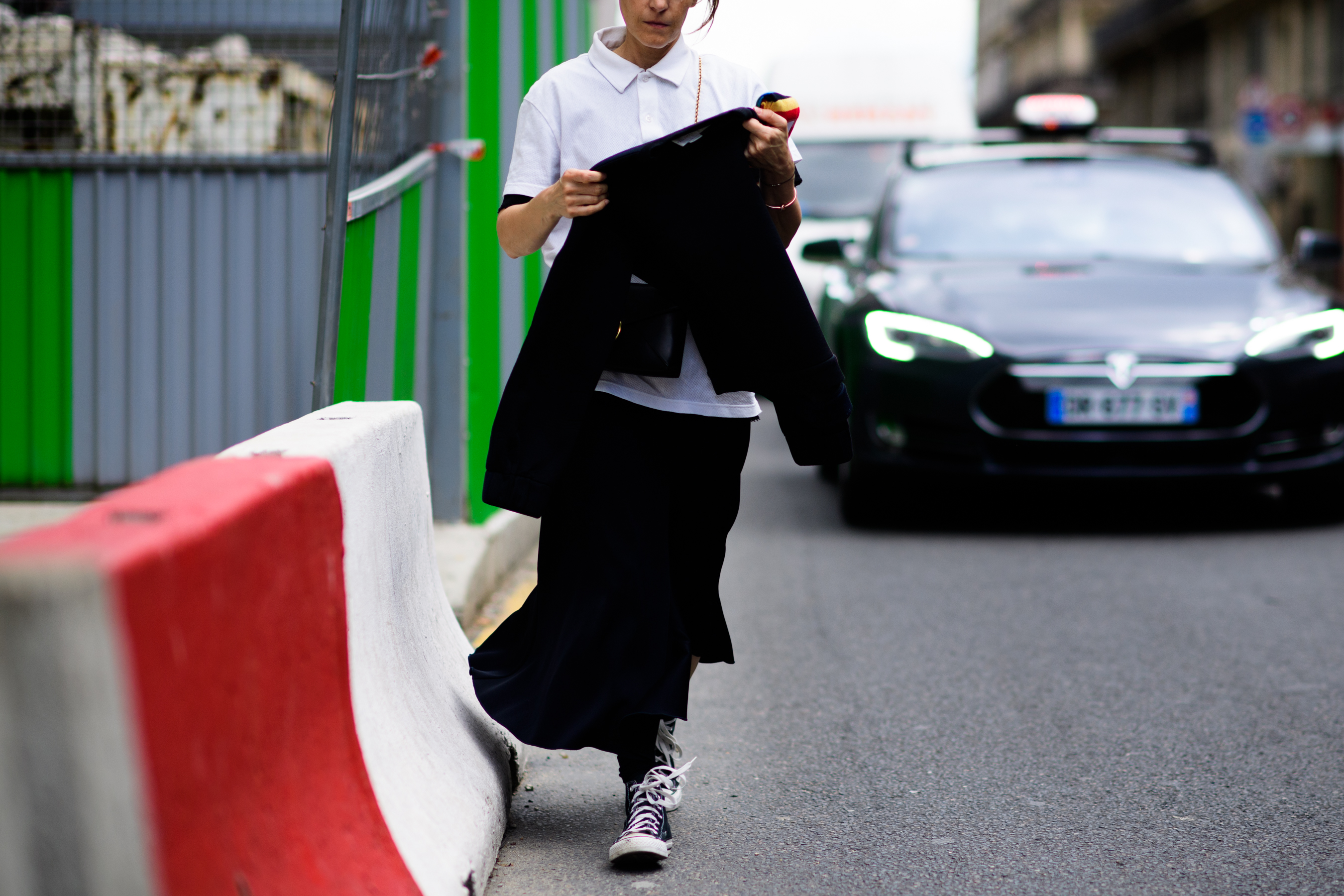 White shirt with black skirt