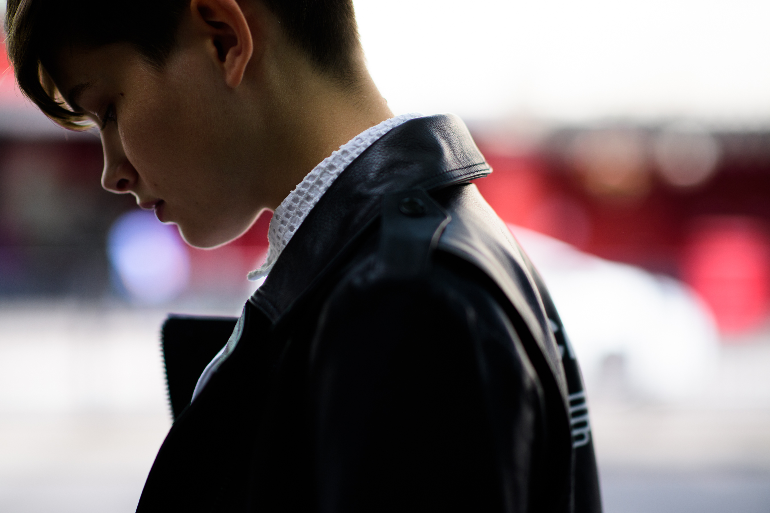 Young model in a leather jacket