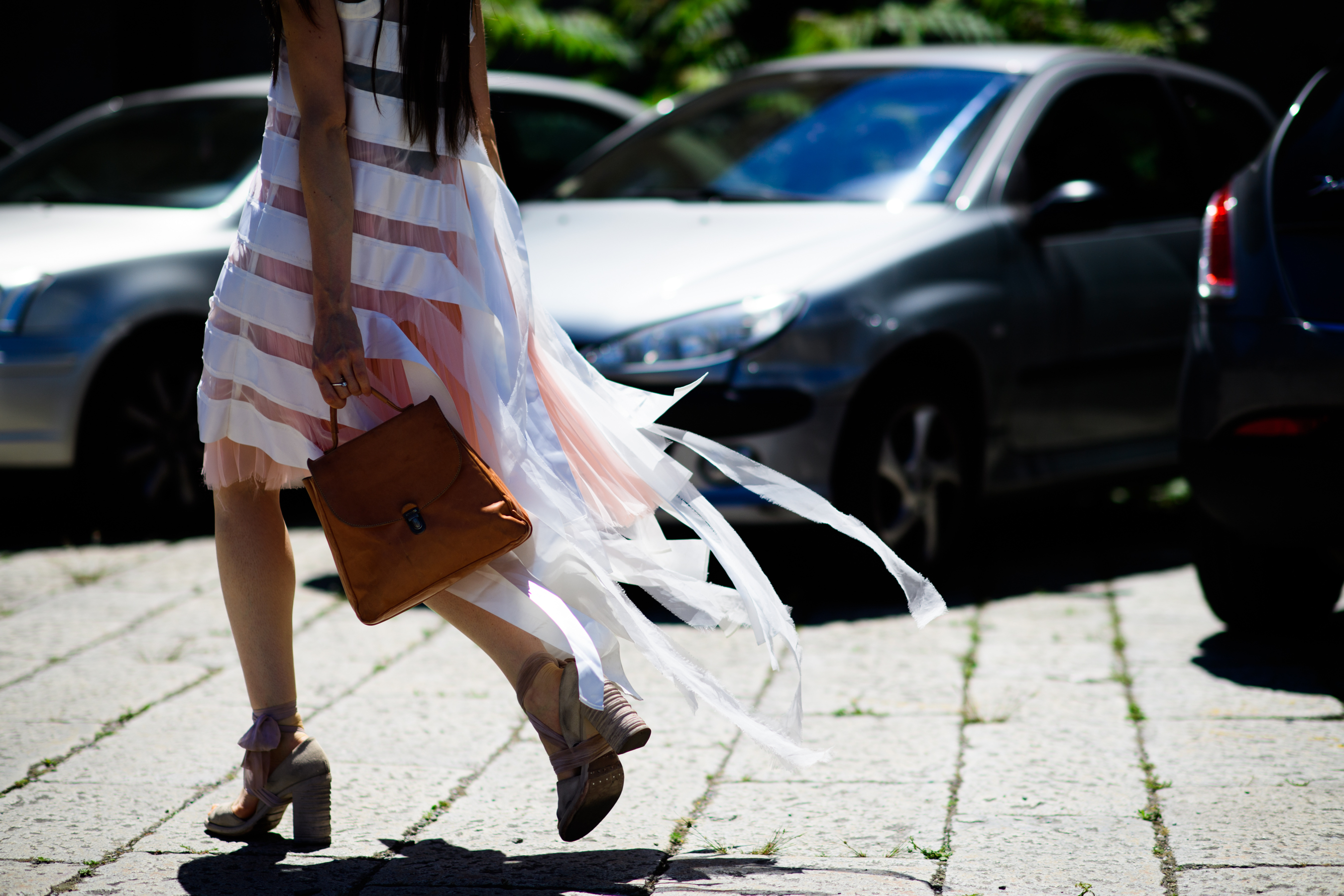 A woman in a half see-through dress