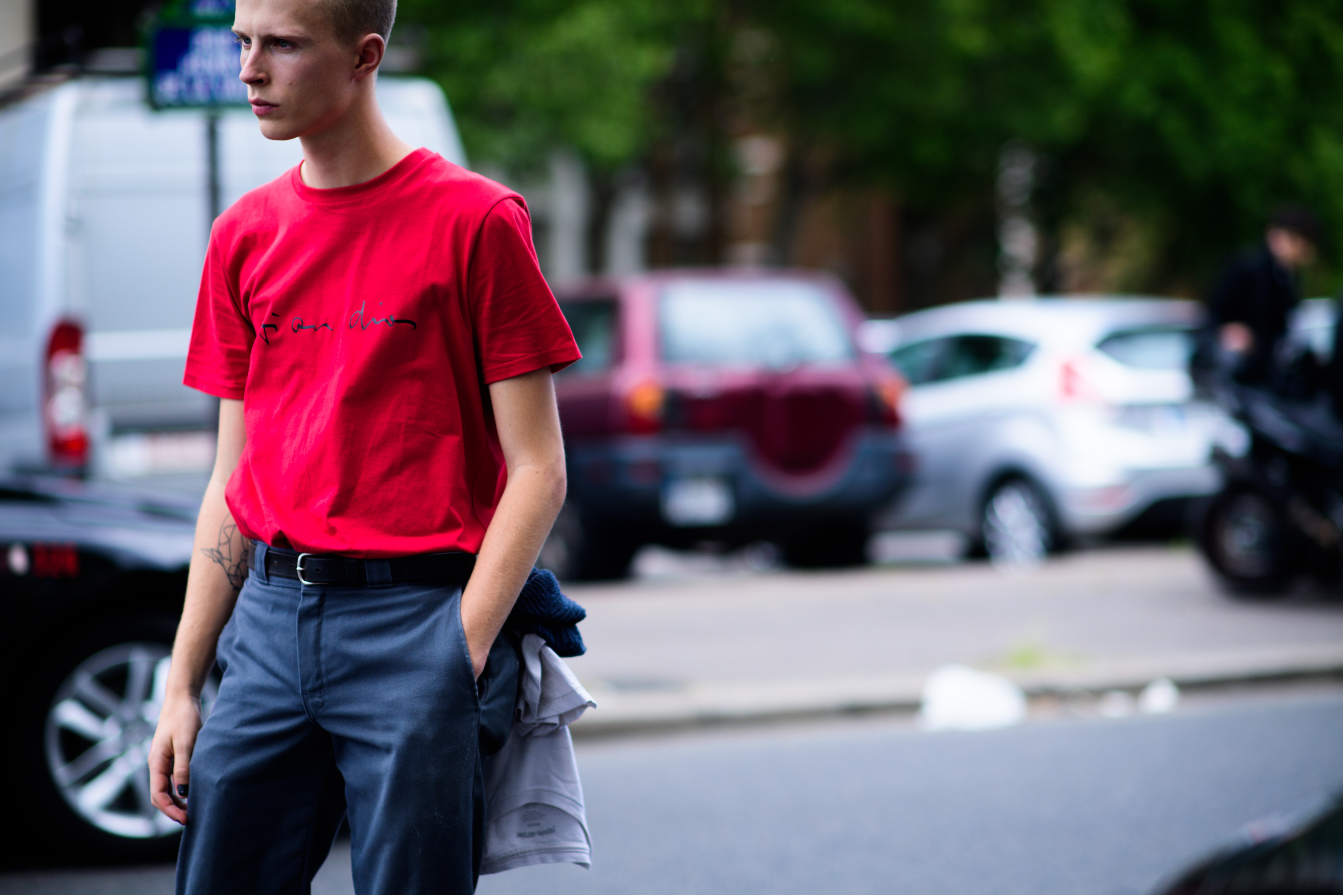 Male model in red T-Shirt