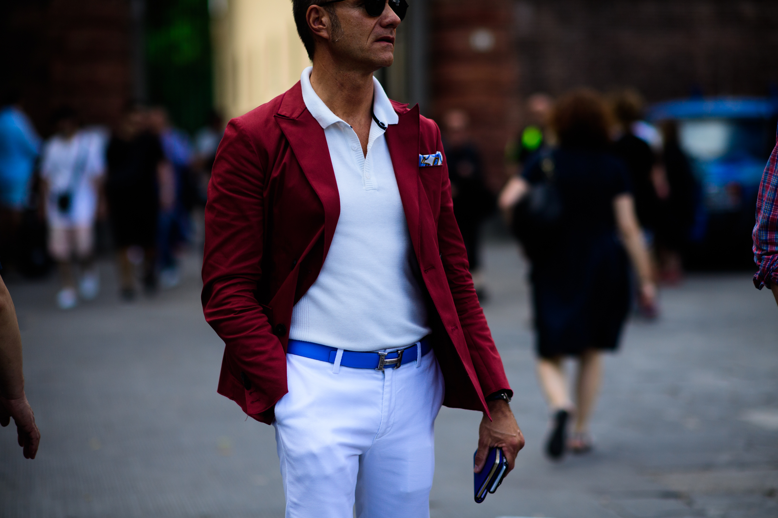 A man wearing a red jacket