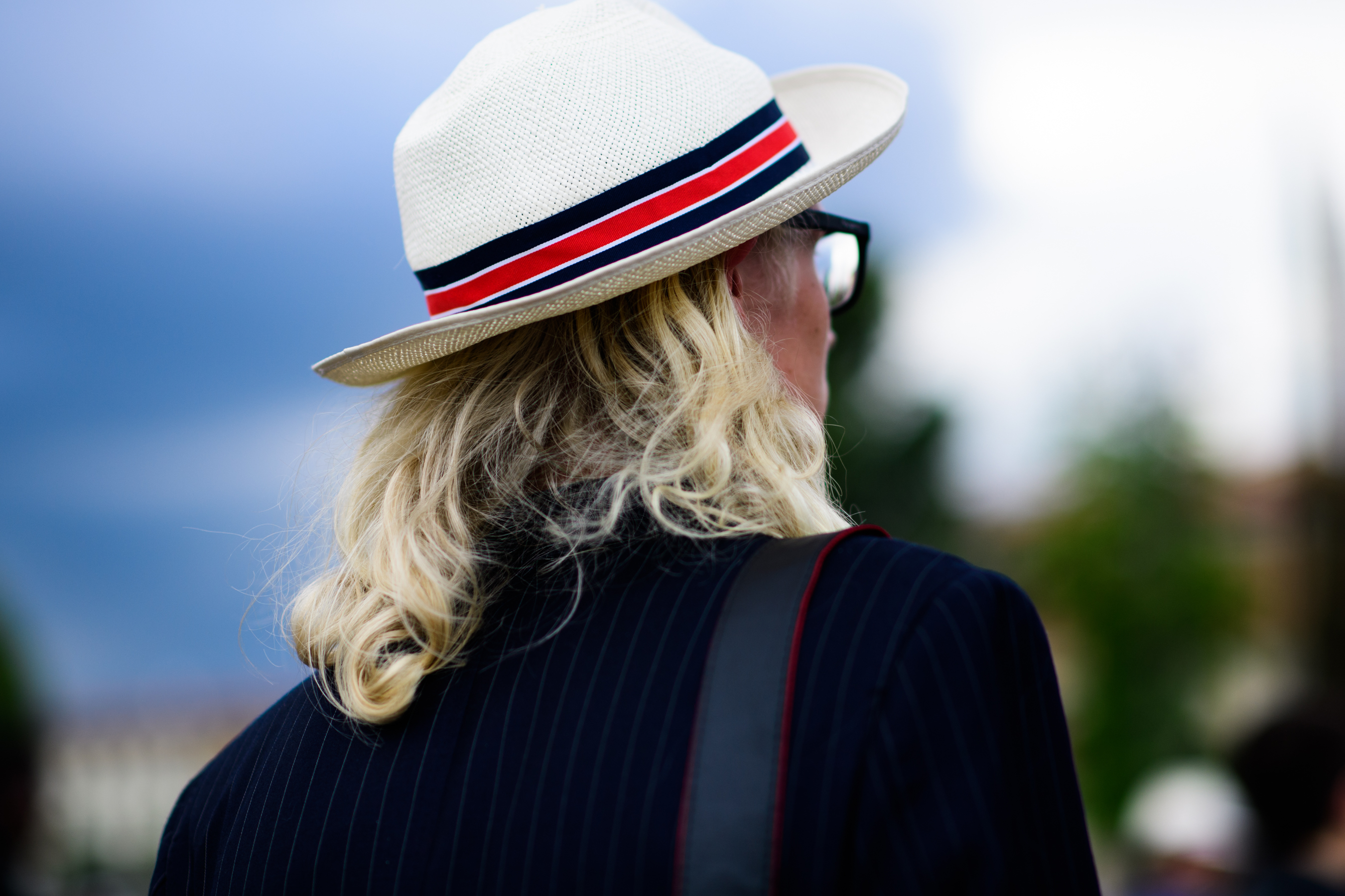A white striped hat