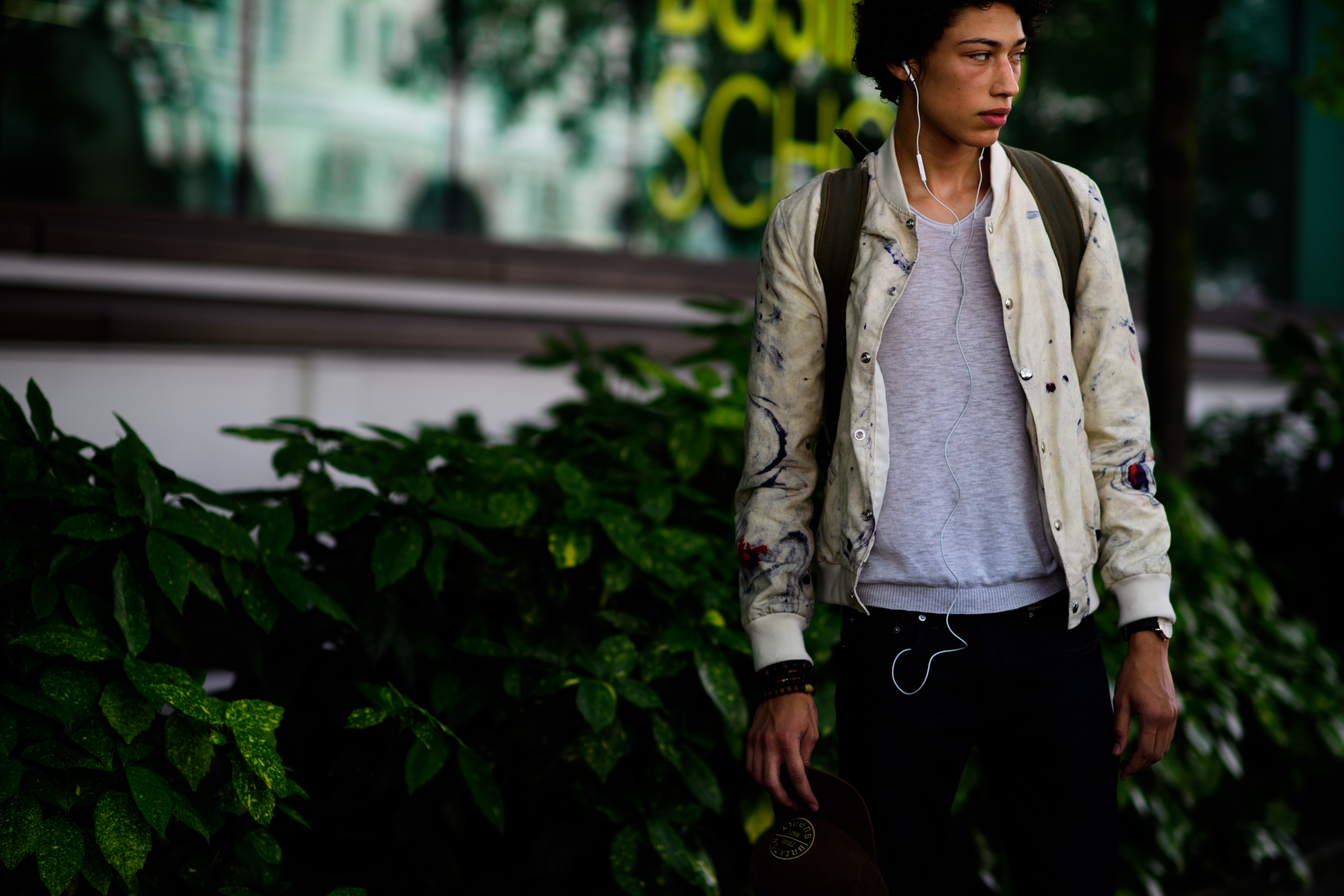 Male model in a beige jacket in London