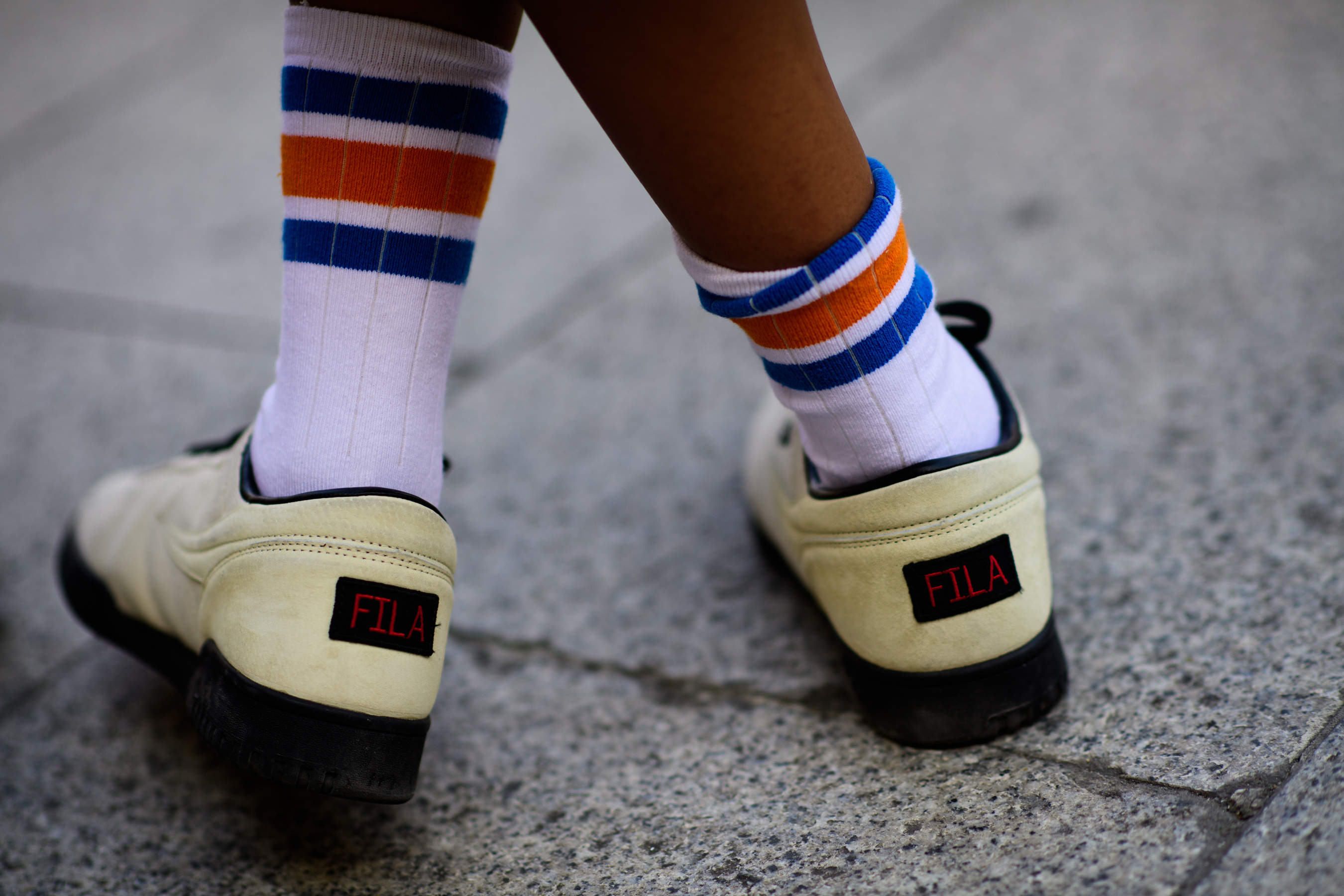 White socks with colourful stripes