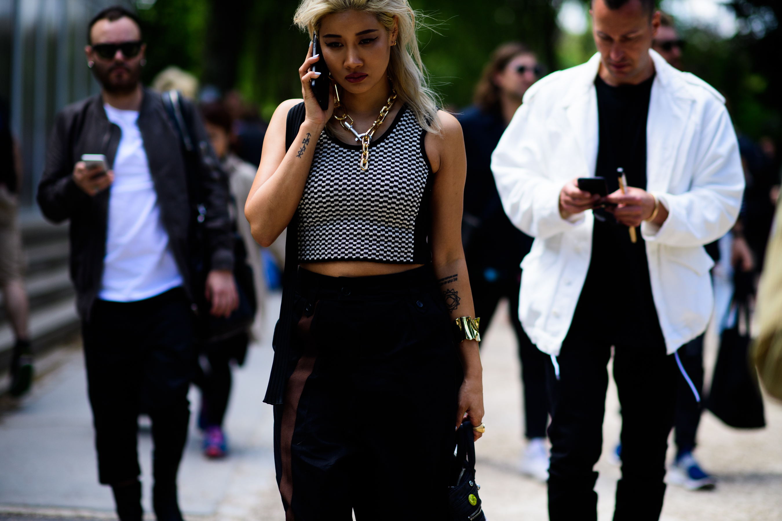 Woman in printed crop top