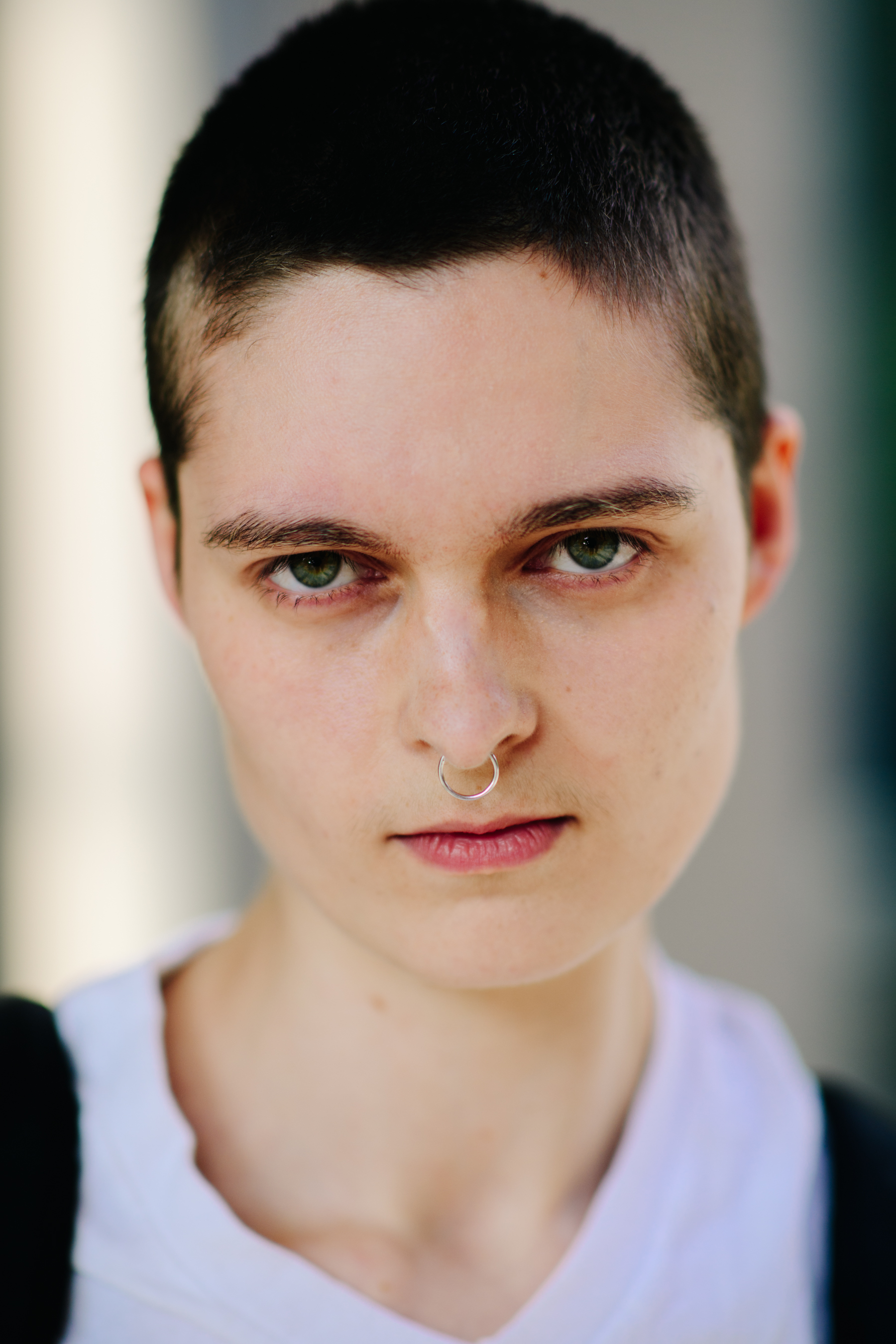 Portrait of a skater girl shaved head