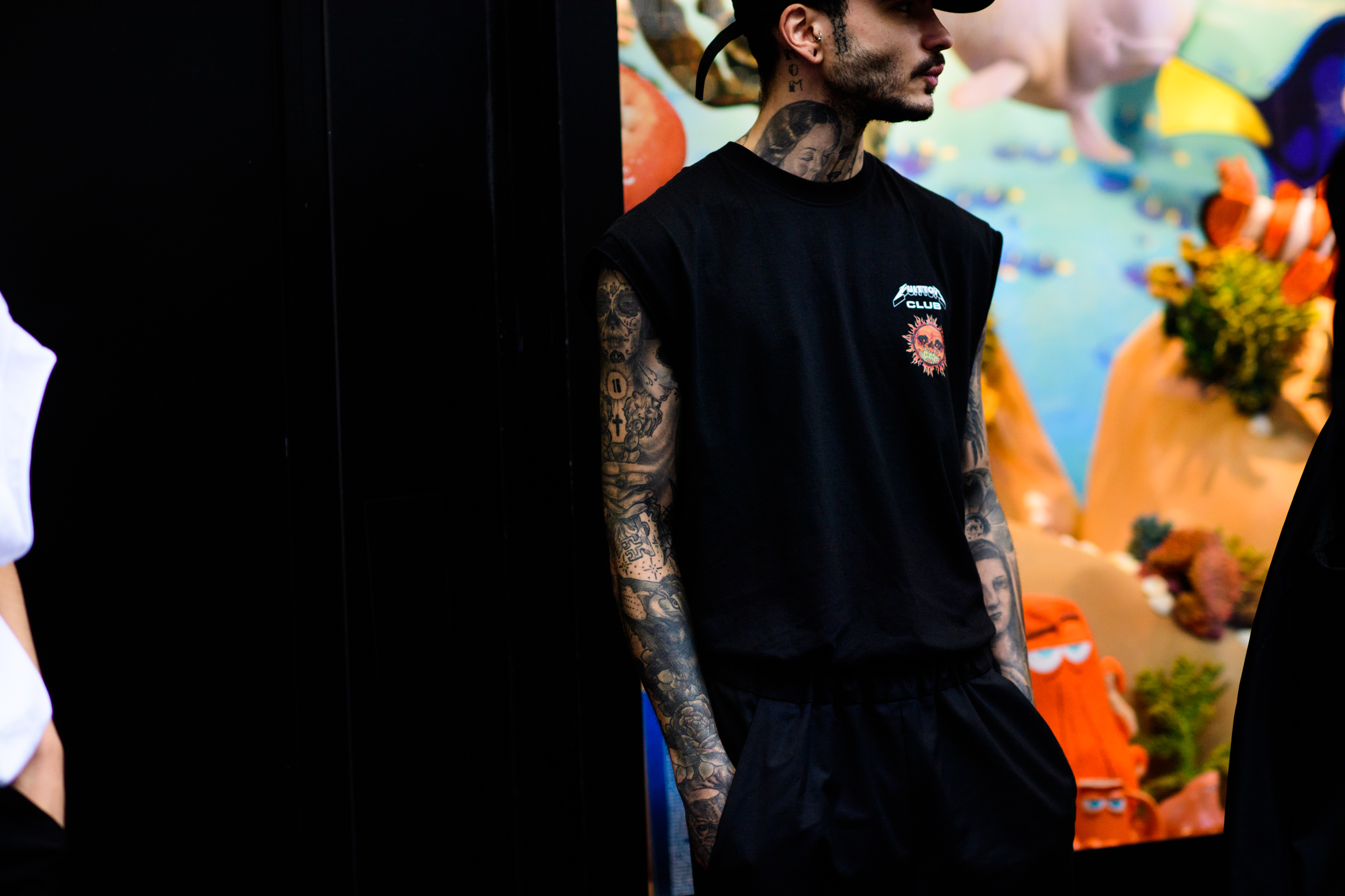 Tattooed man after fashion show