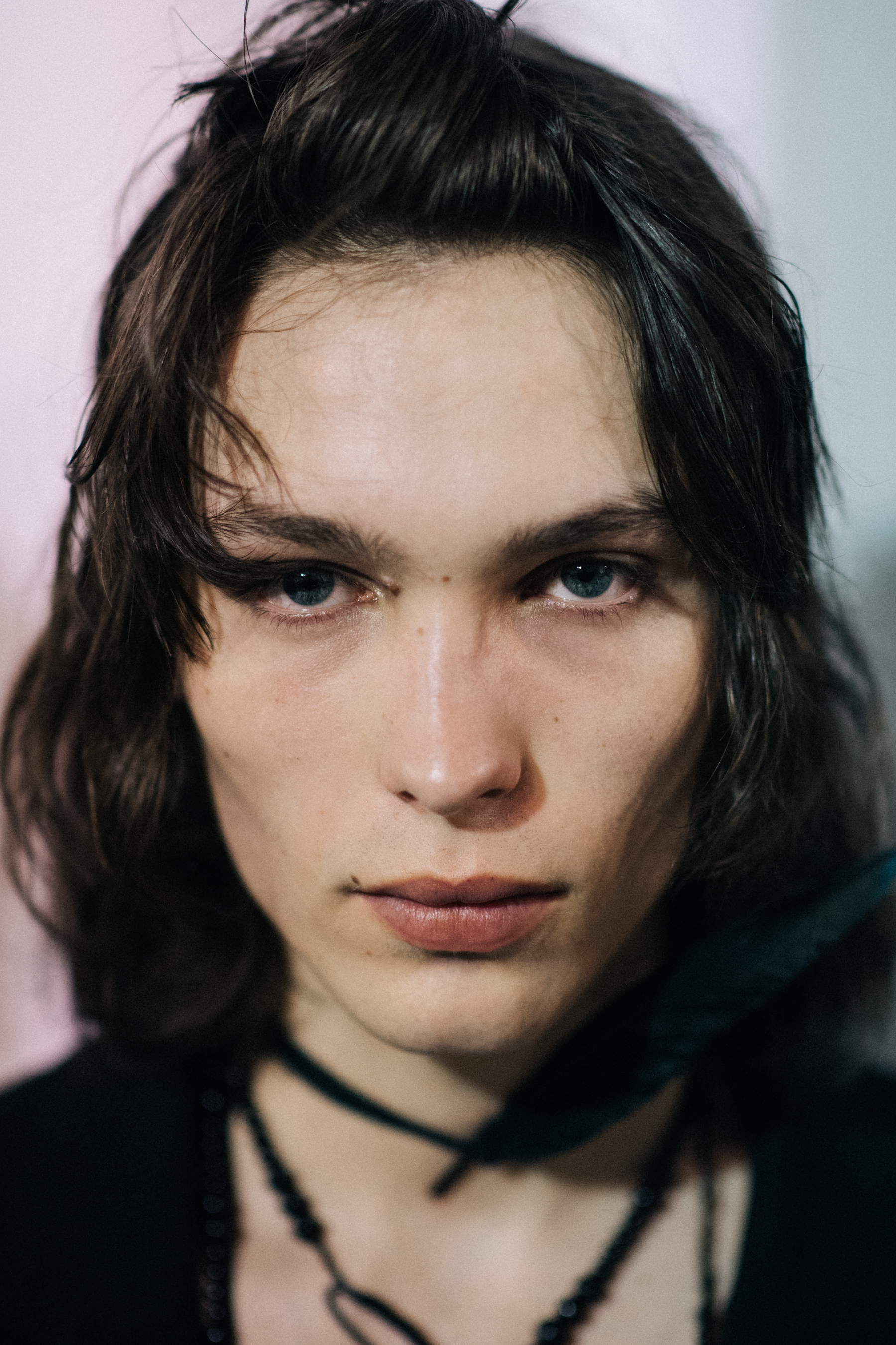 Long-haired male model portrait