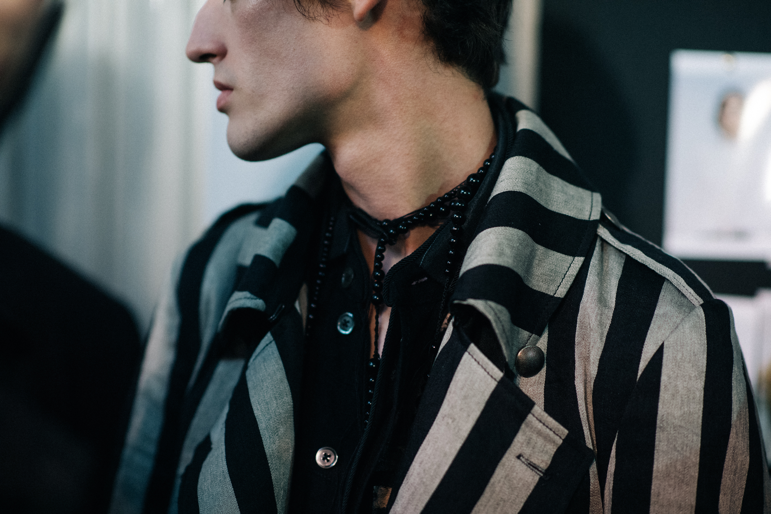 Male model in striped jacket