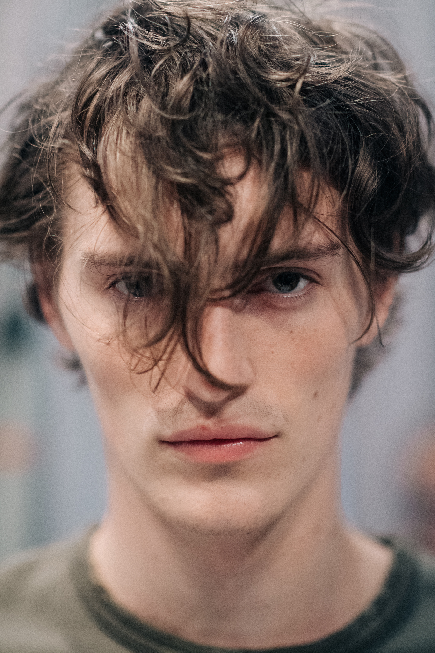 Portrait of male model long hair