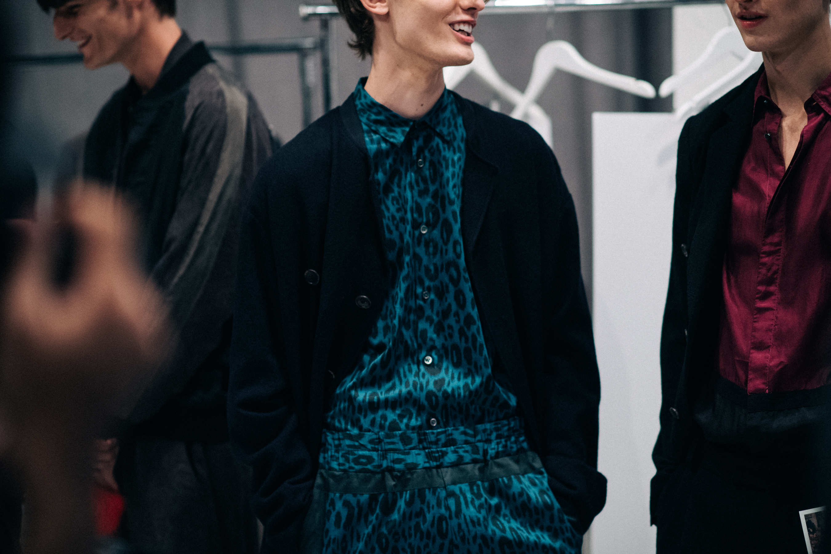 Male model wearing animal print outfit