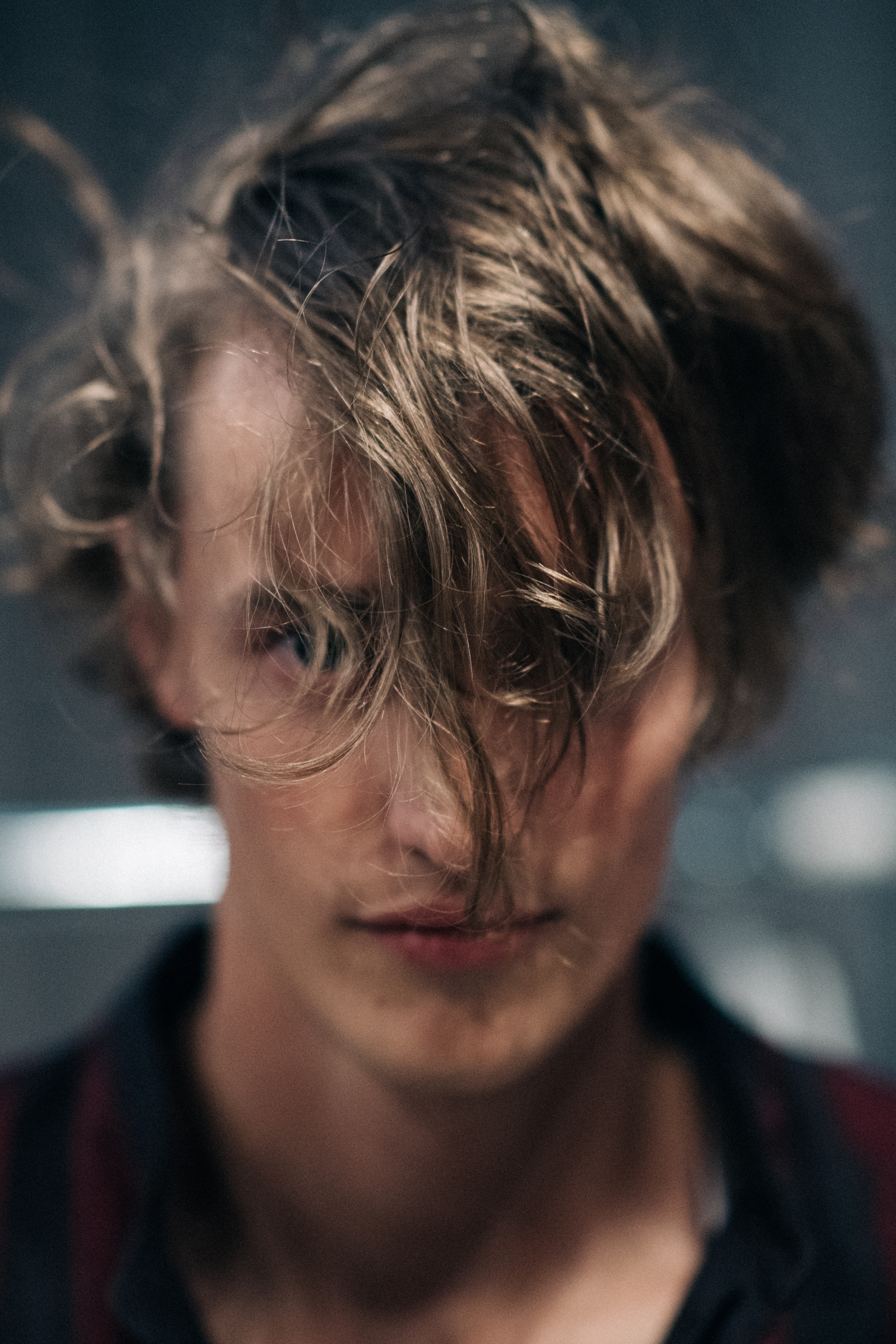 Portrait of male model long hair