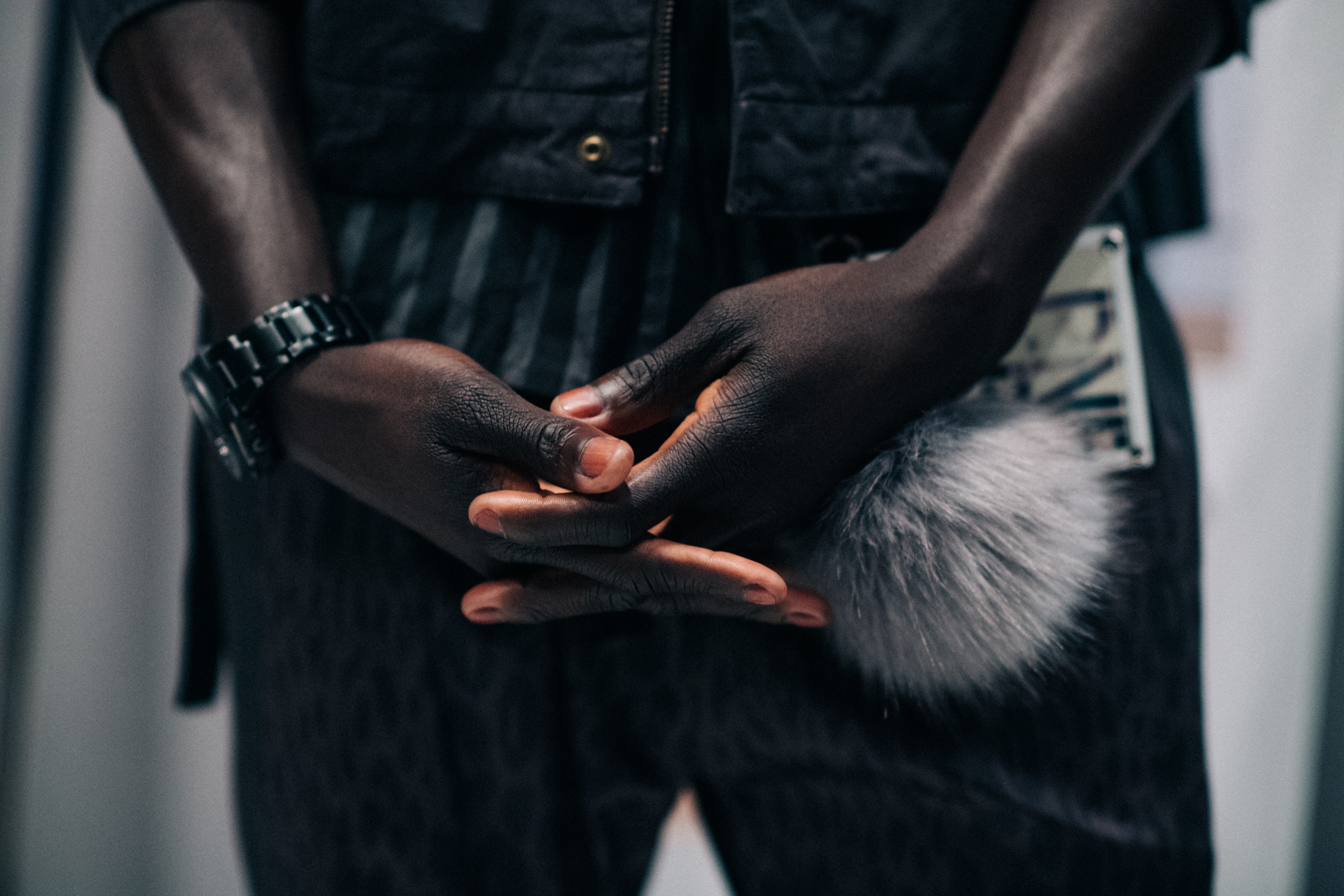 Male model crossing his palms