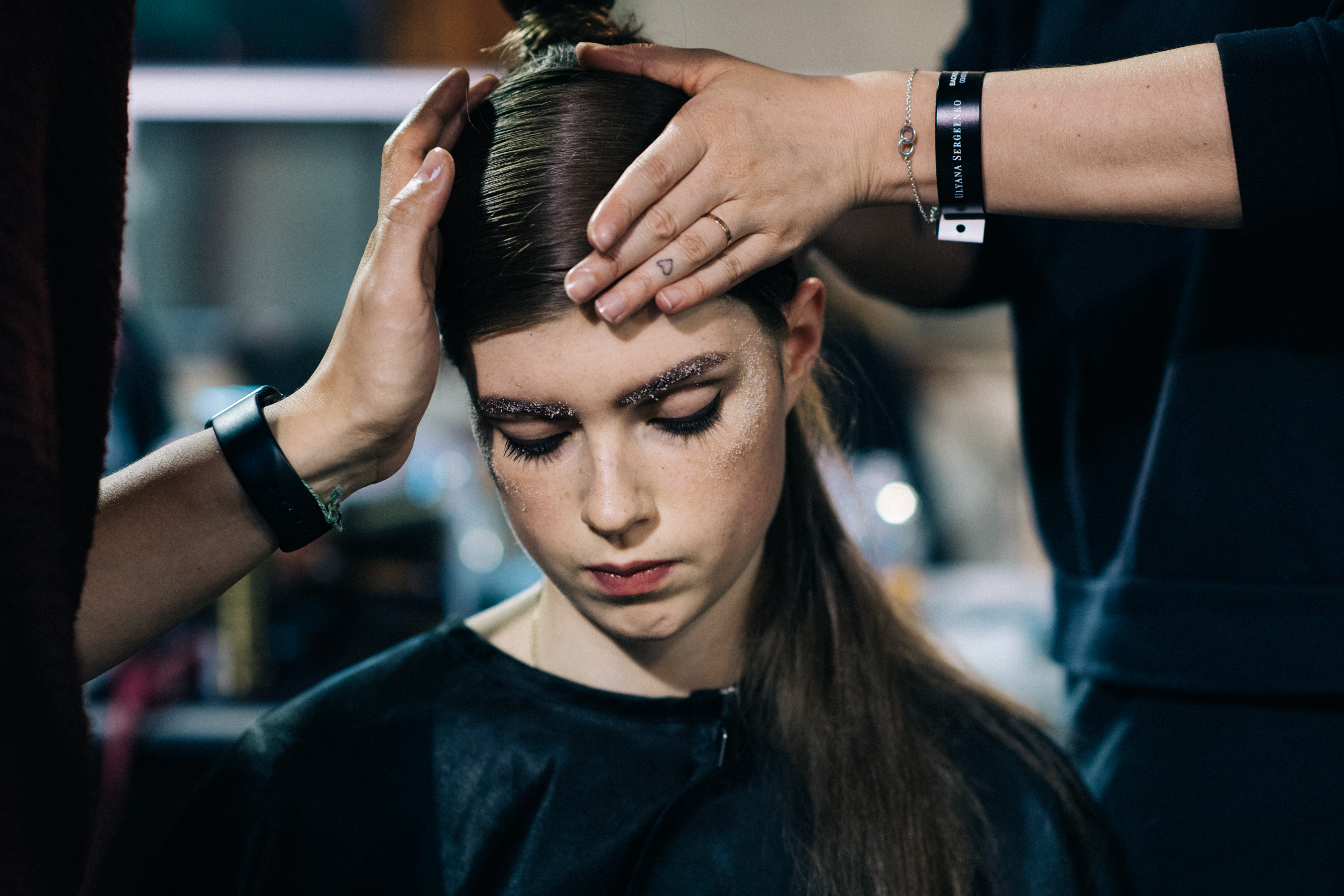 British model getting hair done