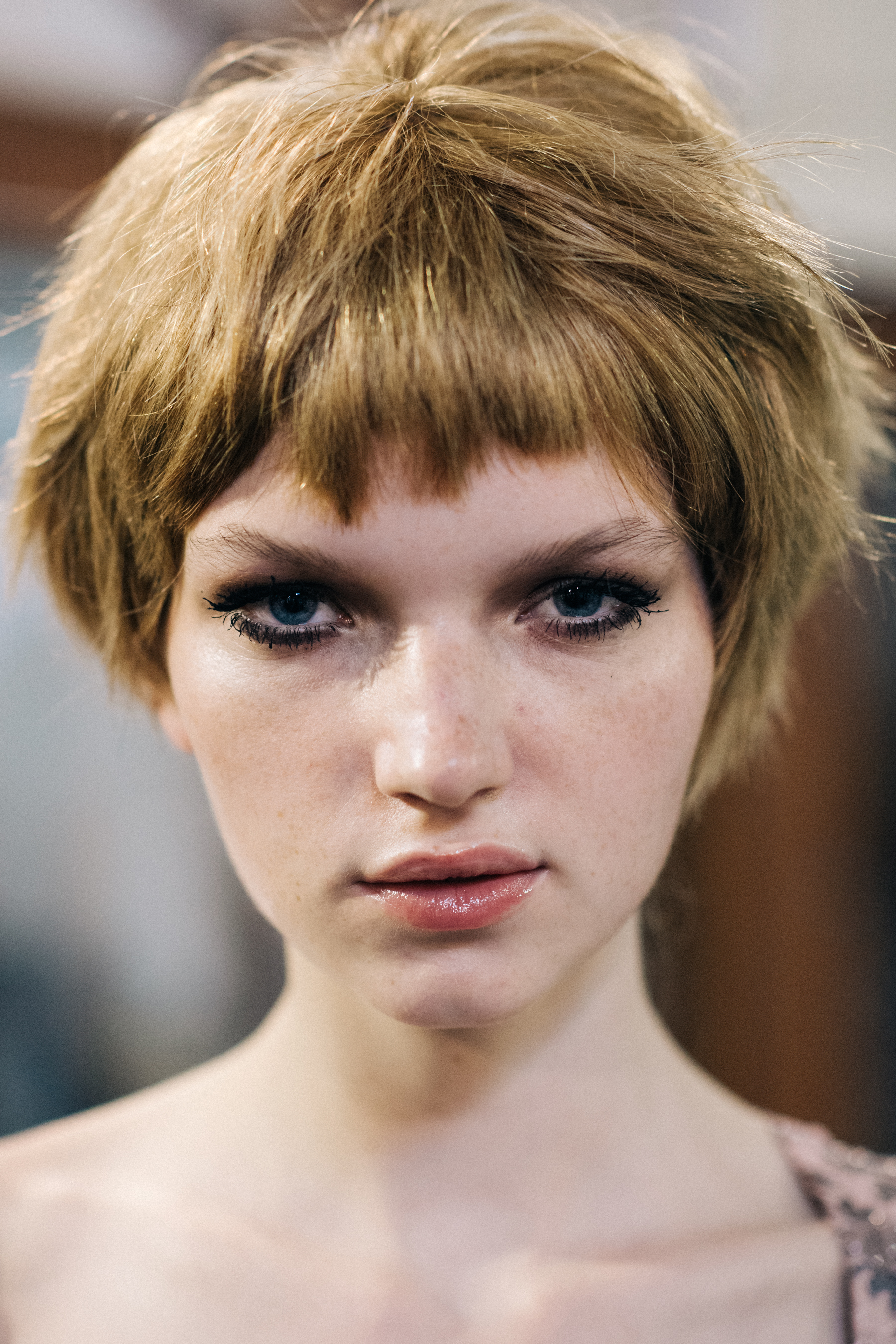 Portrait of a model short hair wig