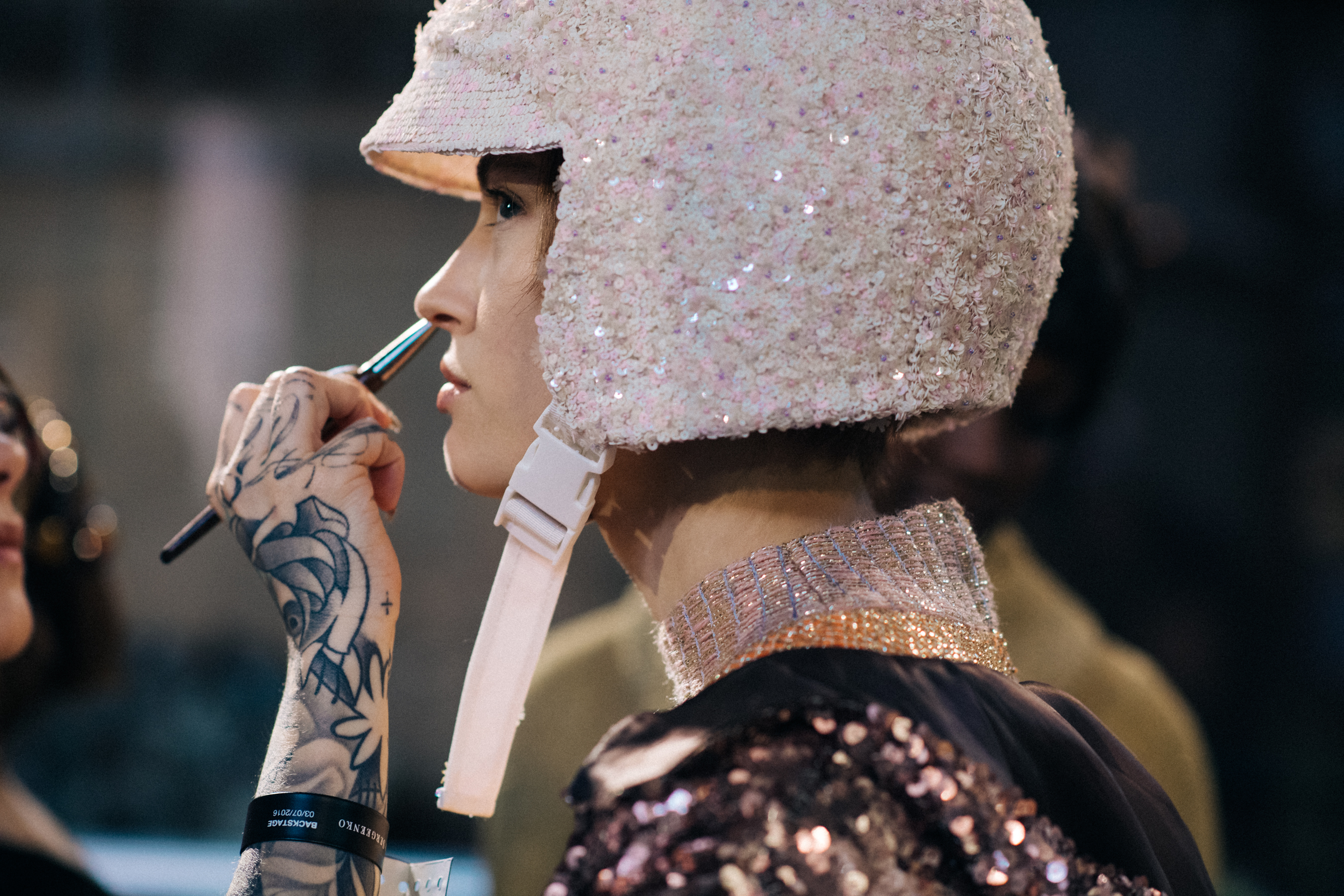 Russian model wearing sequenced helmet
