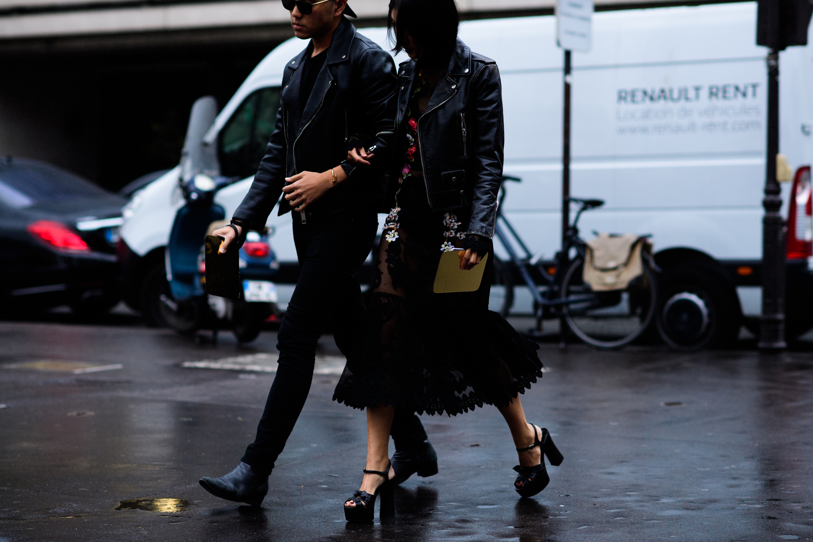 Couple walking to fashion show