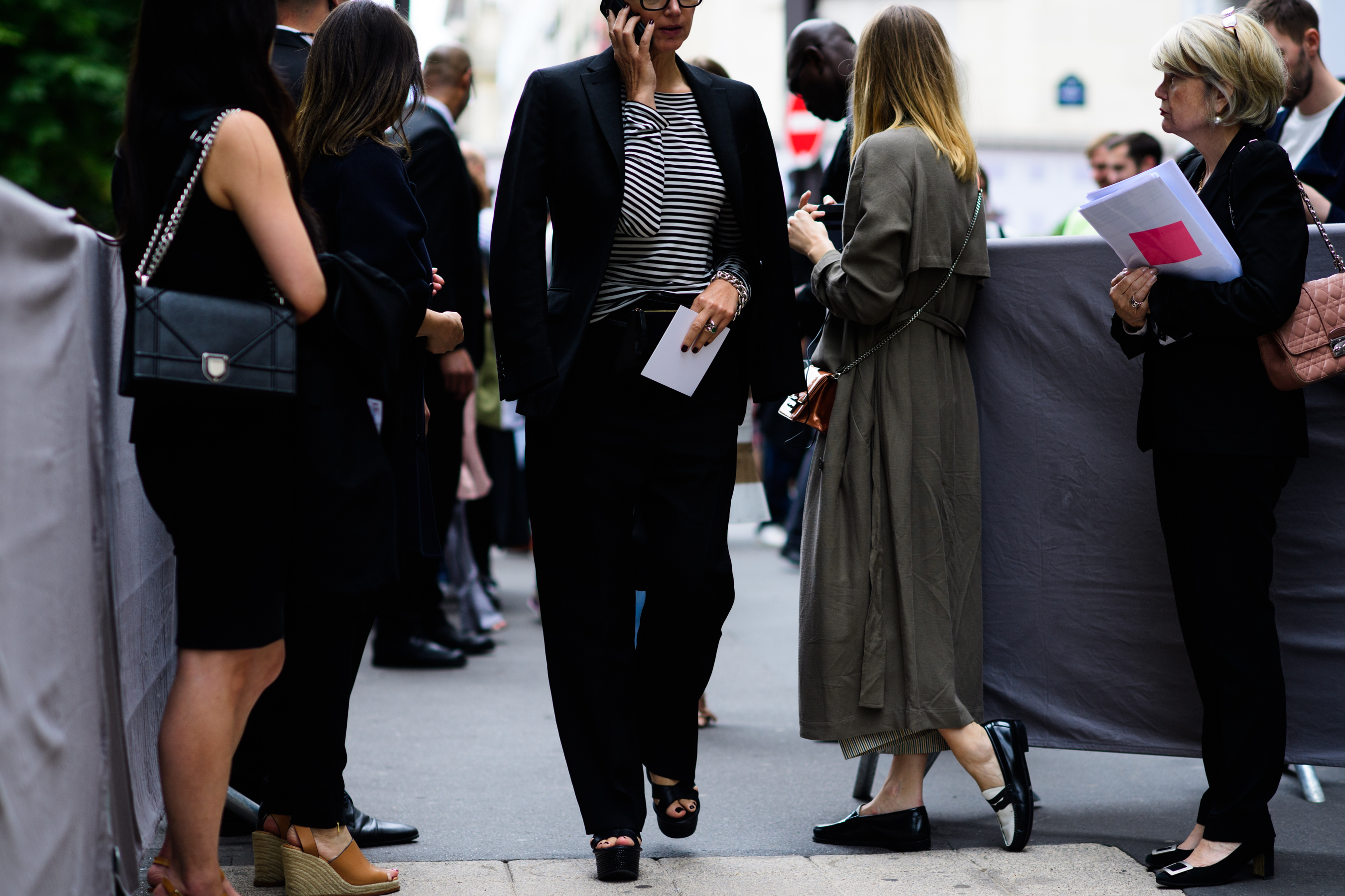 Woman wearing top with stripes