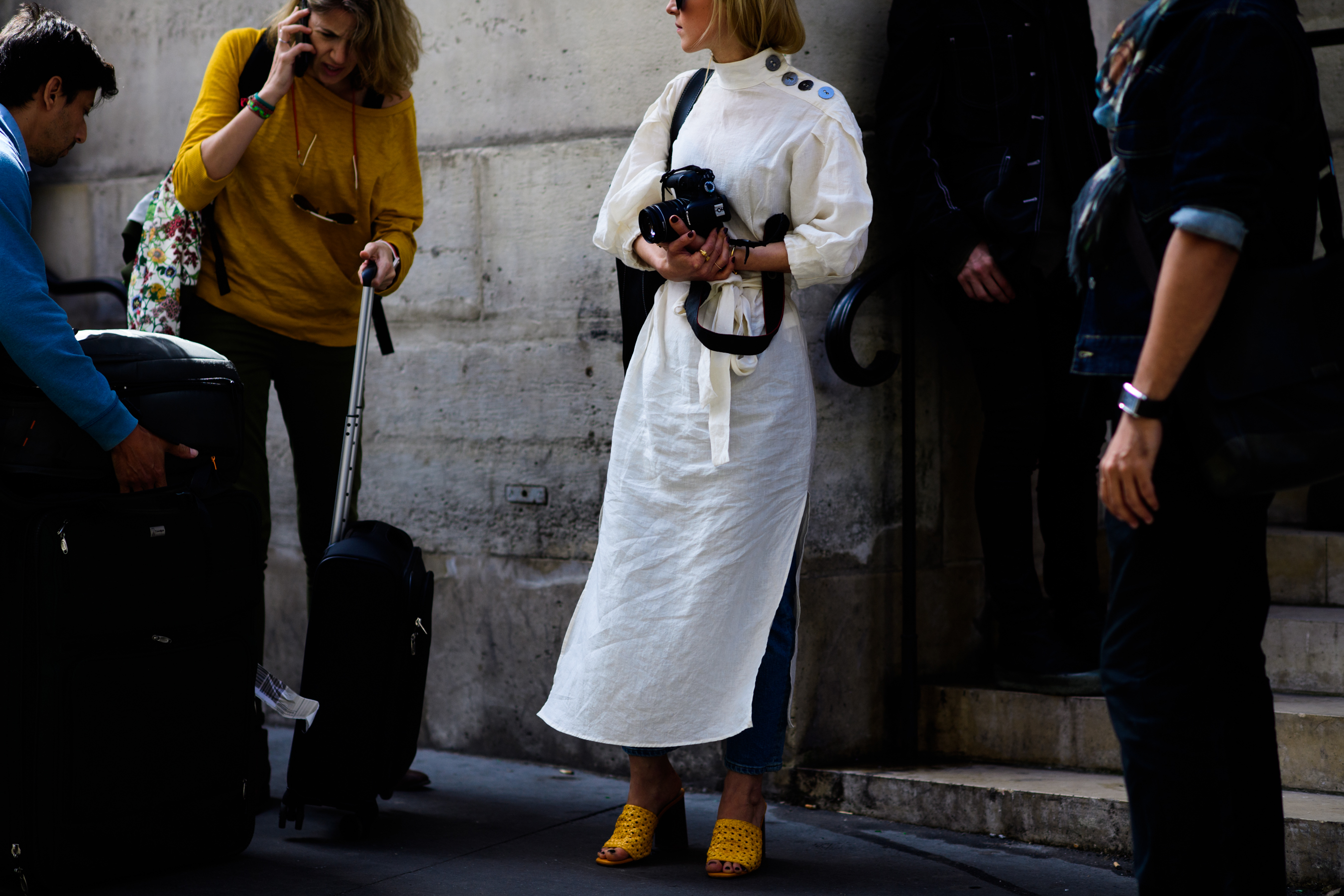 Woman wearing white cotton tunic