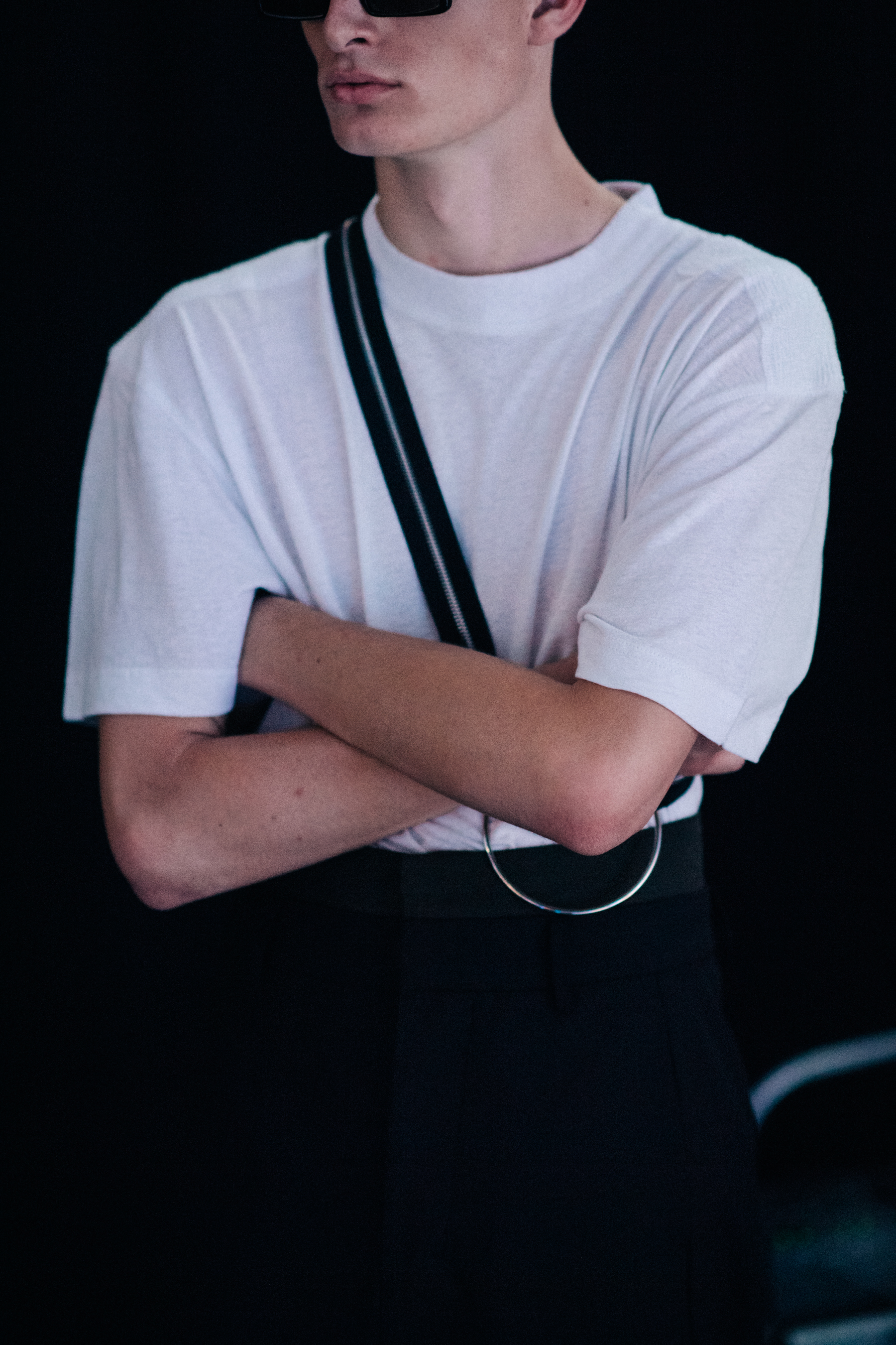 Male model wearing white shirt